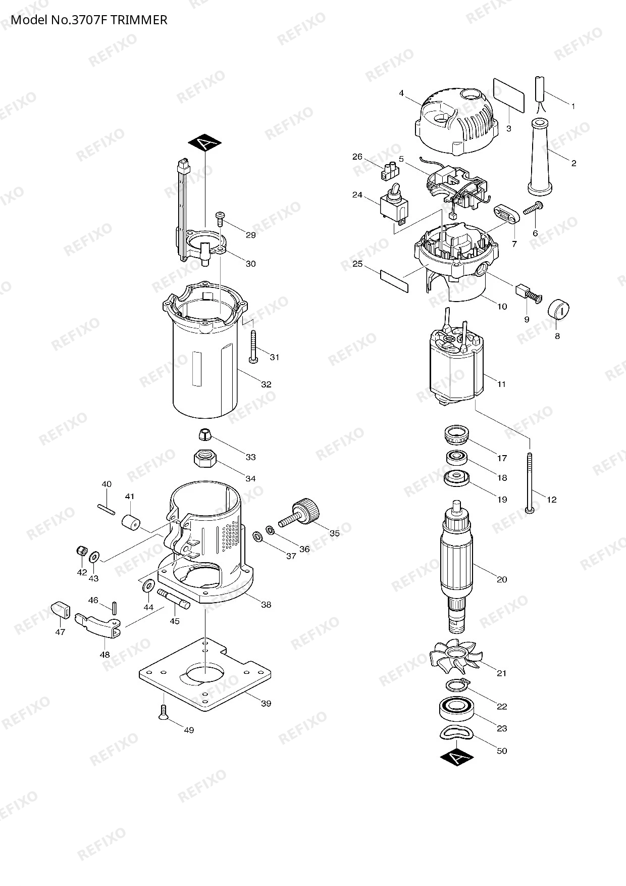 Деталировка MAKITA 3707F — схема запчастей в разборе