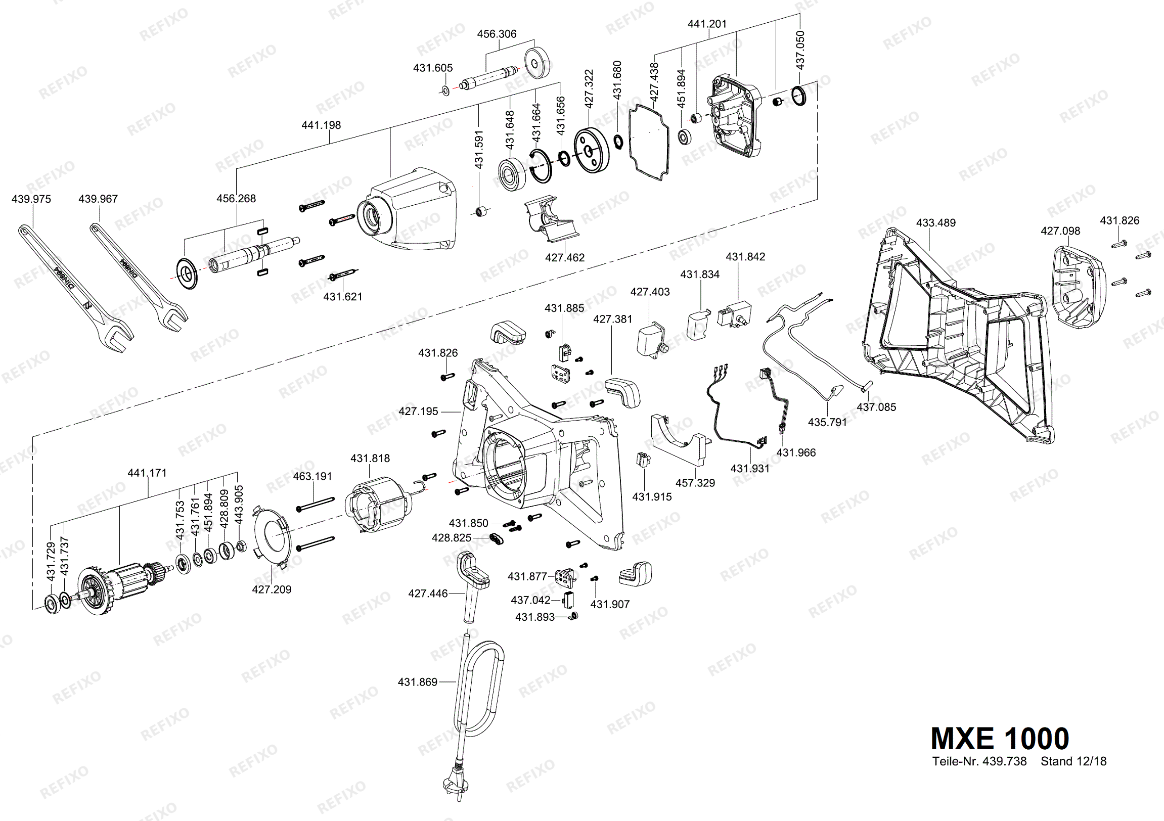 Деталировка Flex MXE 1000 Rührwerk ab 12.2018 — схема запчастей в разборе