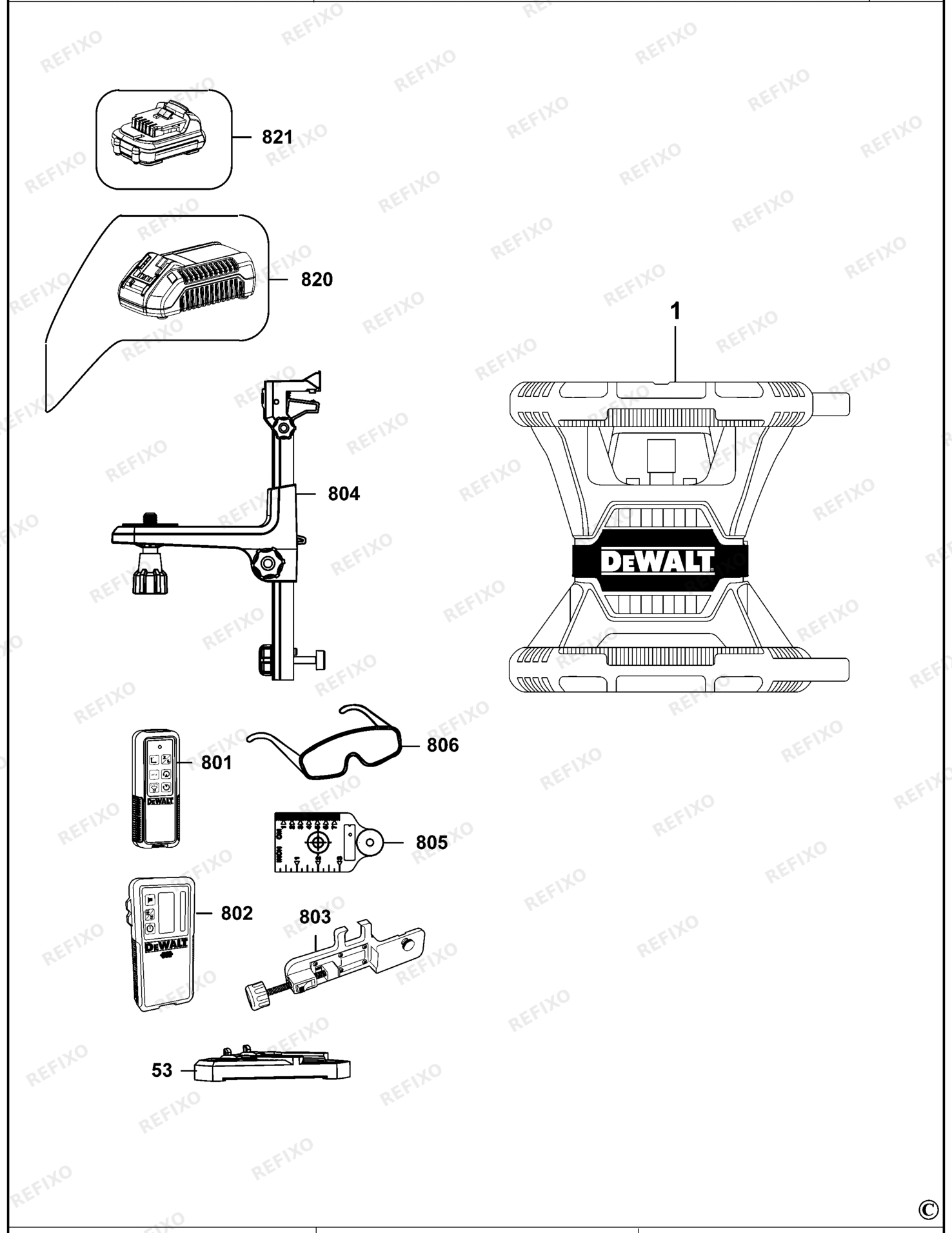 Деталировка DeWalt DCE080D1RS-QW TYPE 1 ROTATIONSLASER DCE080D1RS-QW DCE080D1RS — схема запчастей в разборе