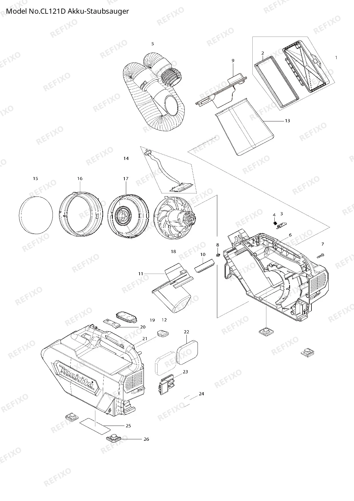 Деталировка MAKITA CL121D — схема запчастей в разборе