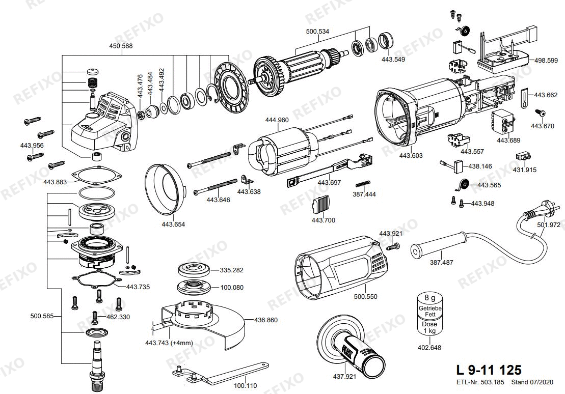 Деталировка Flex L 9-11 125 230BS — схема запчастей в разборе