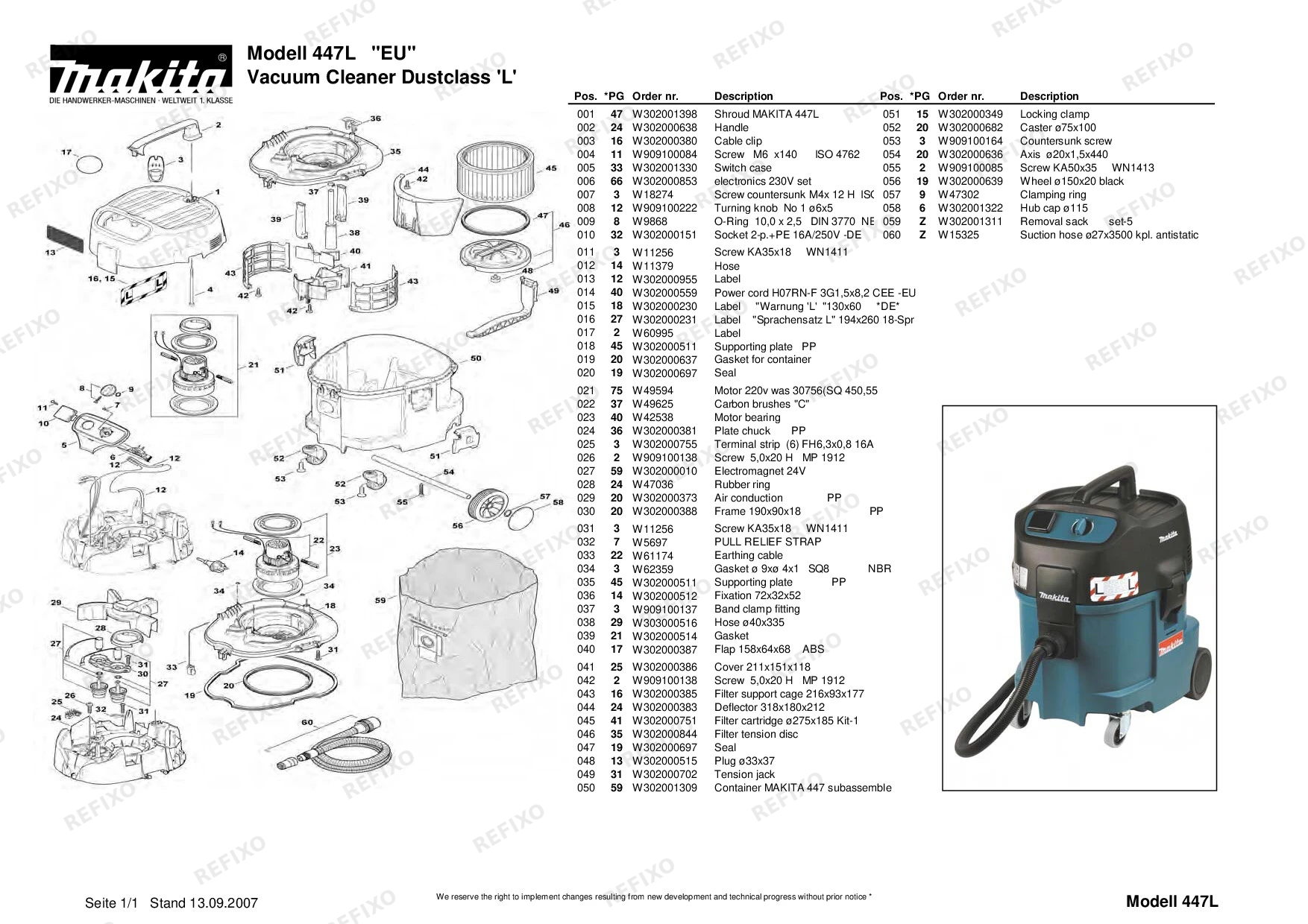 Деталировка MAKITA 447L — схема запчастей в разборе