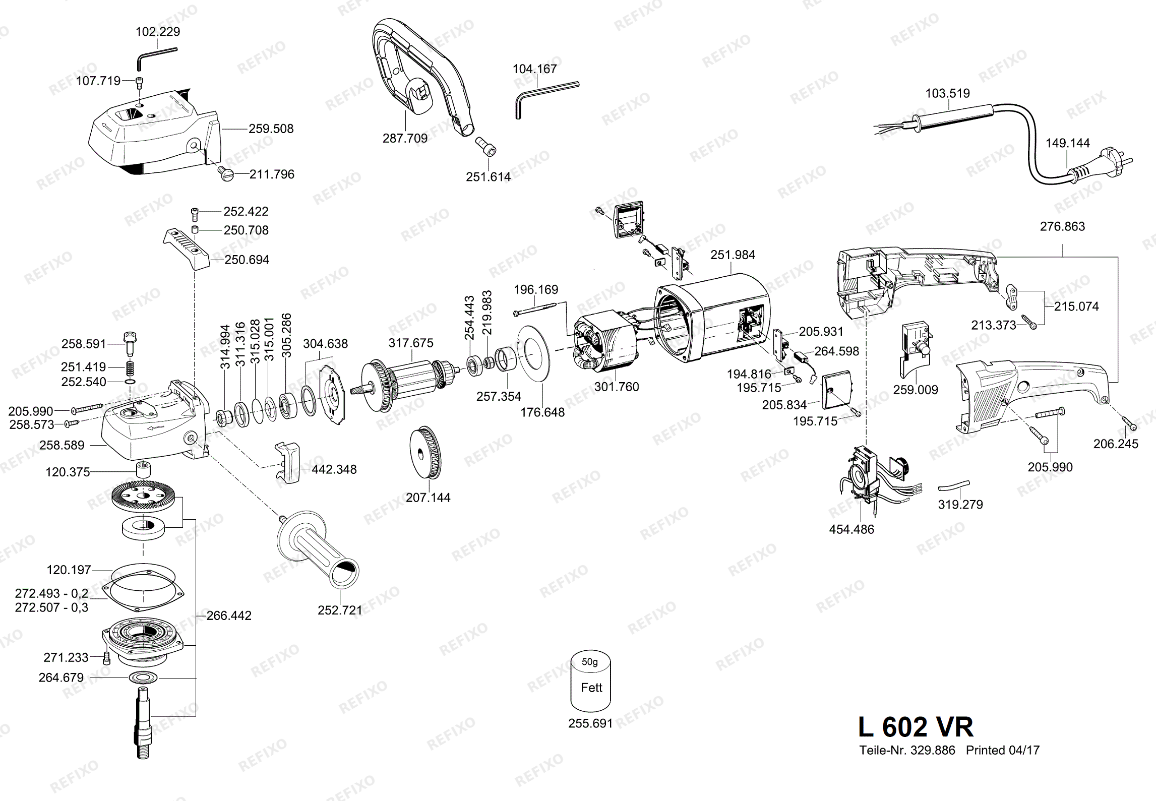 Деталировка Flex L 602 VR набор - Polierer с variabler Drehzahl L602 — схема запчастей в разборе