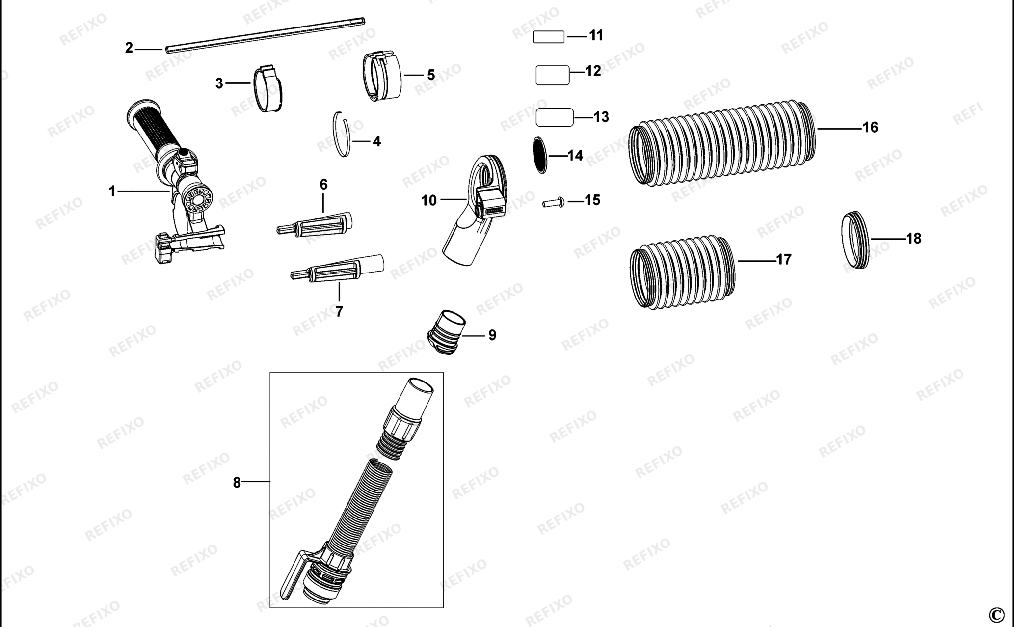 Деталировка DeWalt DWH201D-XJ TYPE 1 STAUBABSAUGERSATZ DWH201D-XJ DWH201D — схема запчастей в разборе
