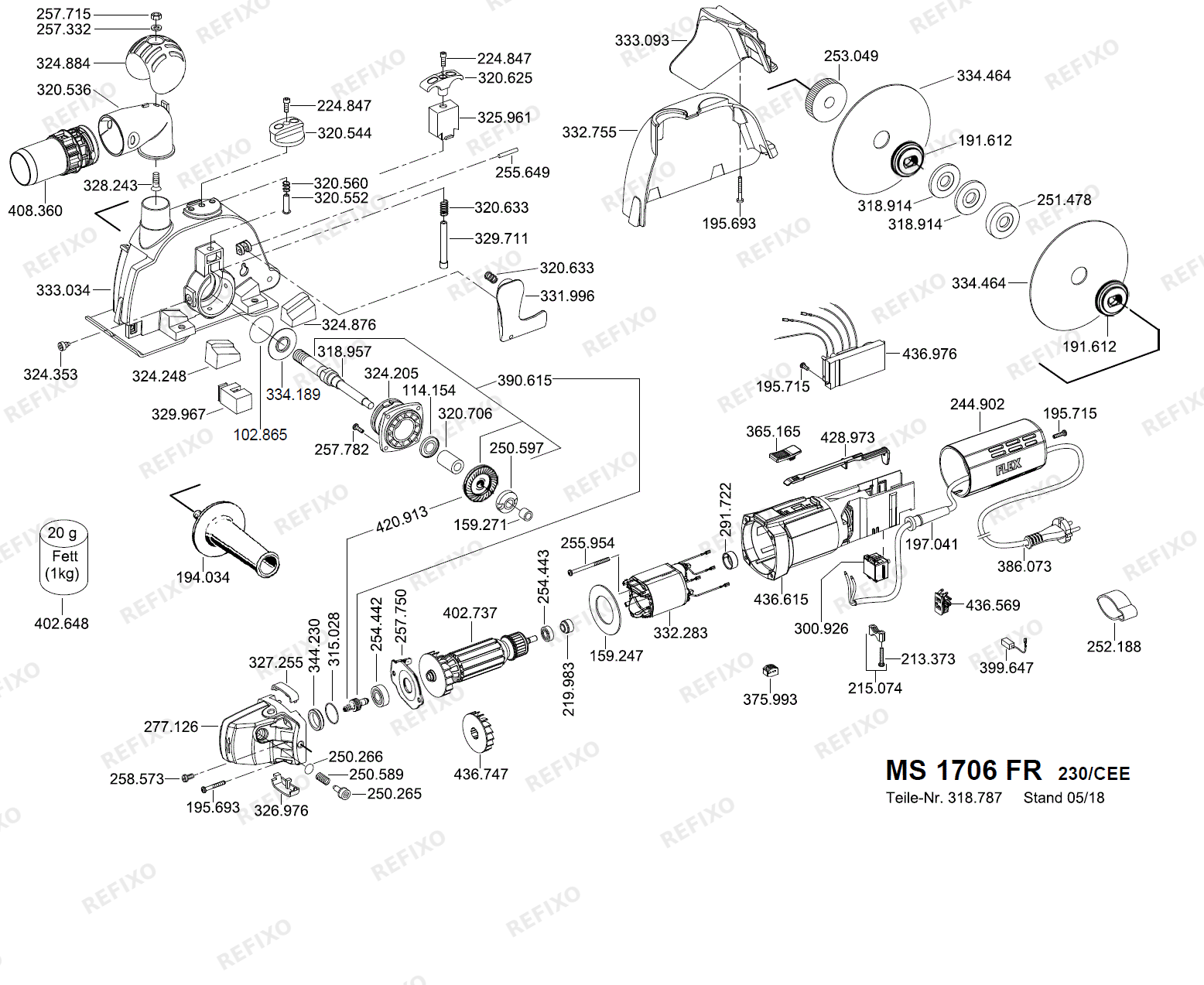 Деталировка Flex MS 1706 FR- набор 230CEE ab 01.03.2018 MS1706FR — схема запчастей в разборе