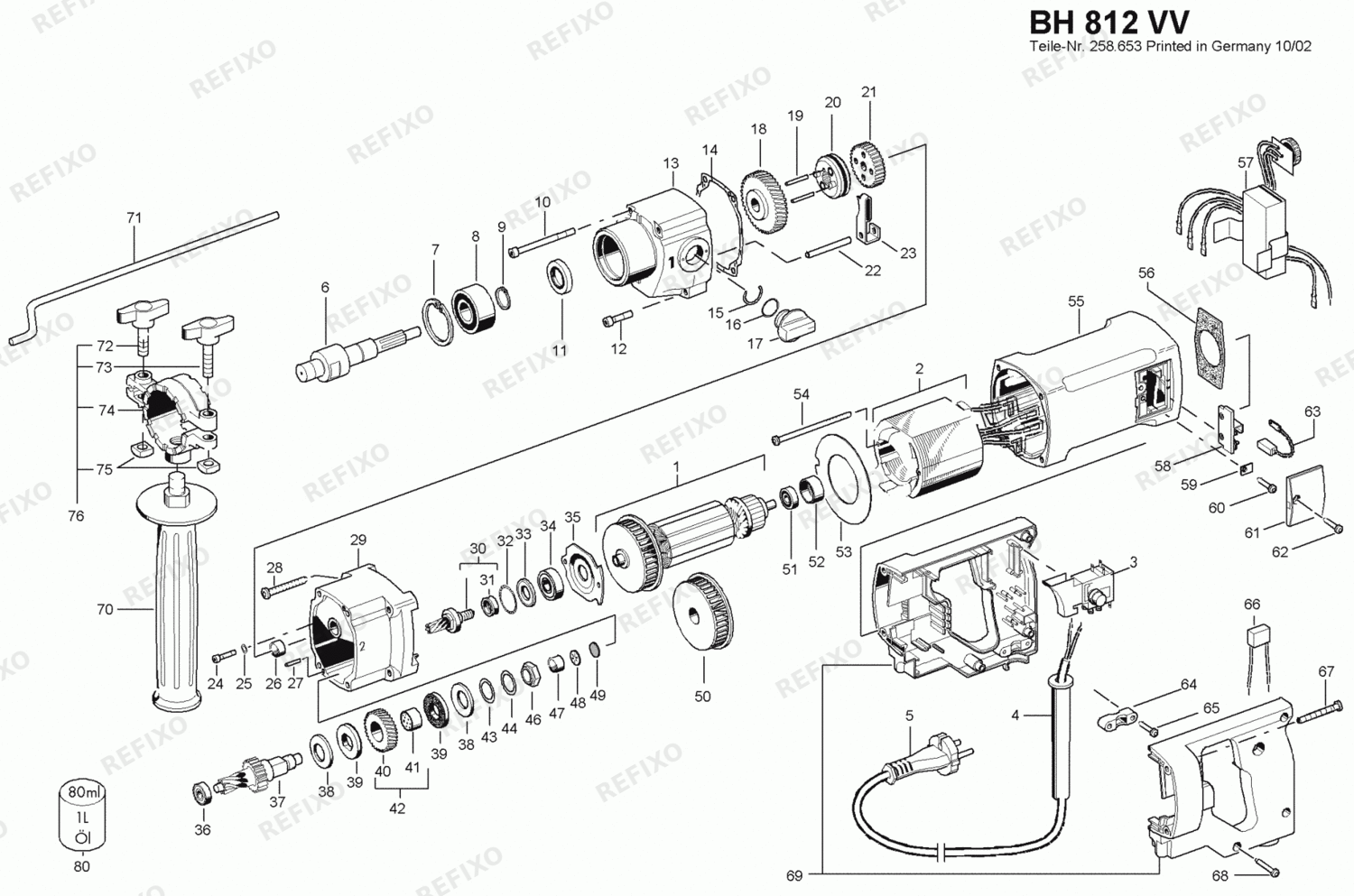 Деталировка Flex BH 812 VV 230CEE o.Z. 260190 — схема запчастей в разборе