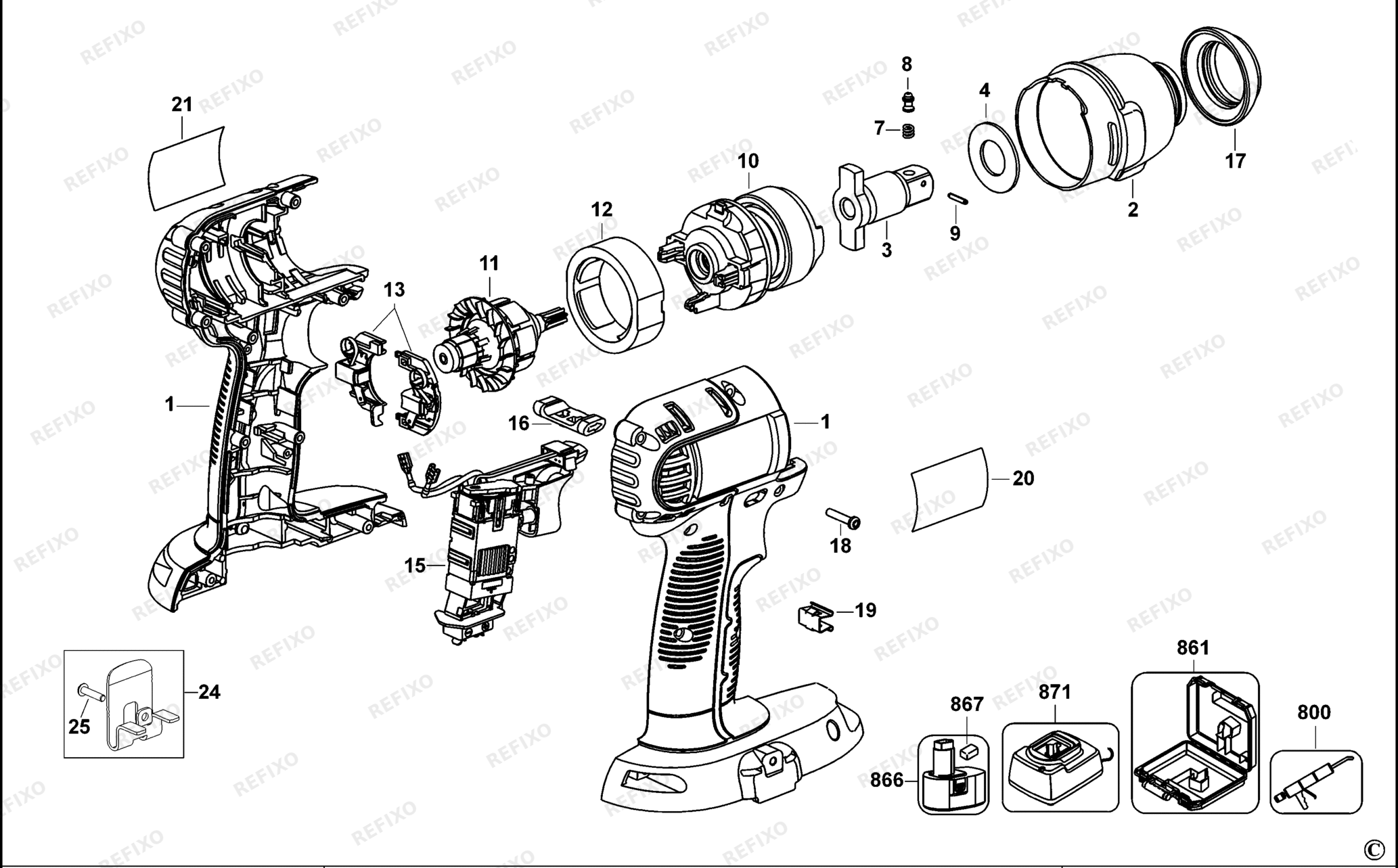 Деталировка DeWalt DC822-QW TYPE 1 SCHLAGSCHRAUBENSCHL. DC822-QW DC822 — схема запчастей в разборе