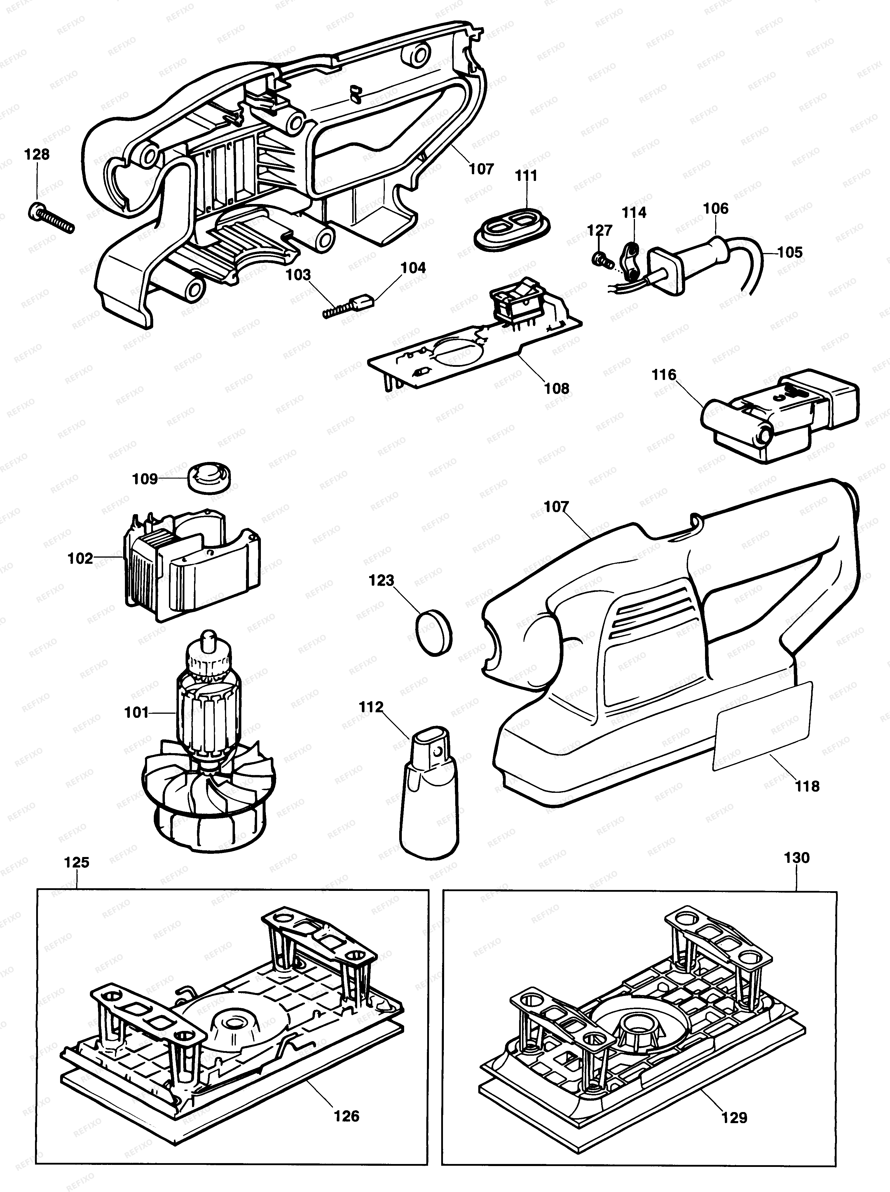 Black&Decker РУЧНАЯ ПЛОСКОШЛИФОВАЛЬНАЯ МАШИНА 374455 — схема запчастей
