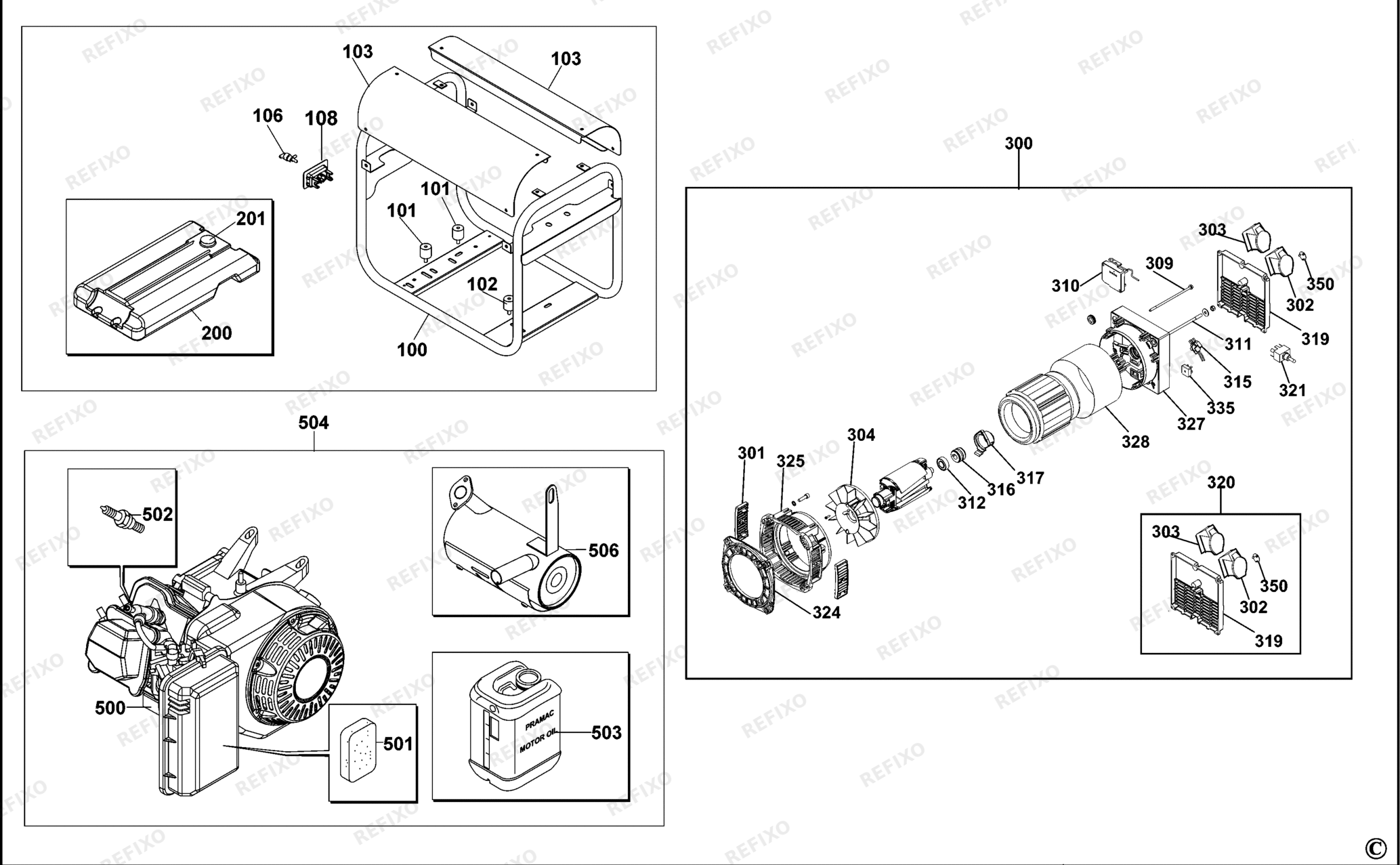 Деталировка DeWalt PE292SHI015-XJ TYPE 1 BENZIN-GENERATOR PE292SHI015-XJ PE292SHI015 — схема запчастей в разборе