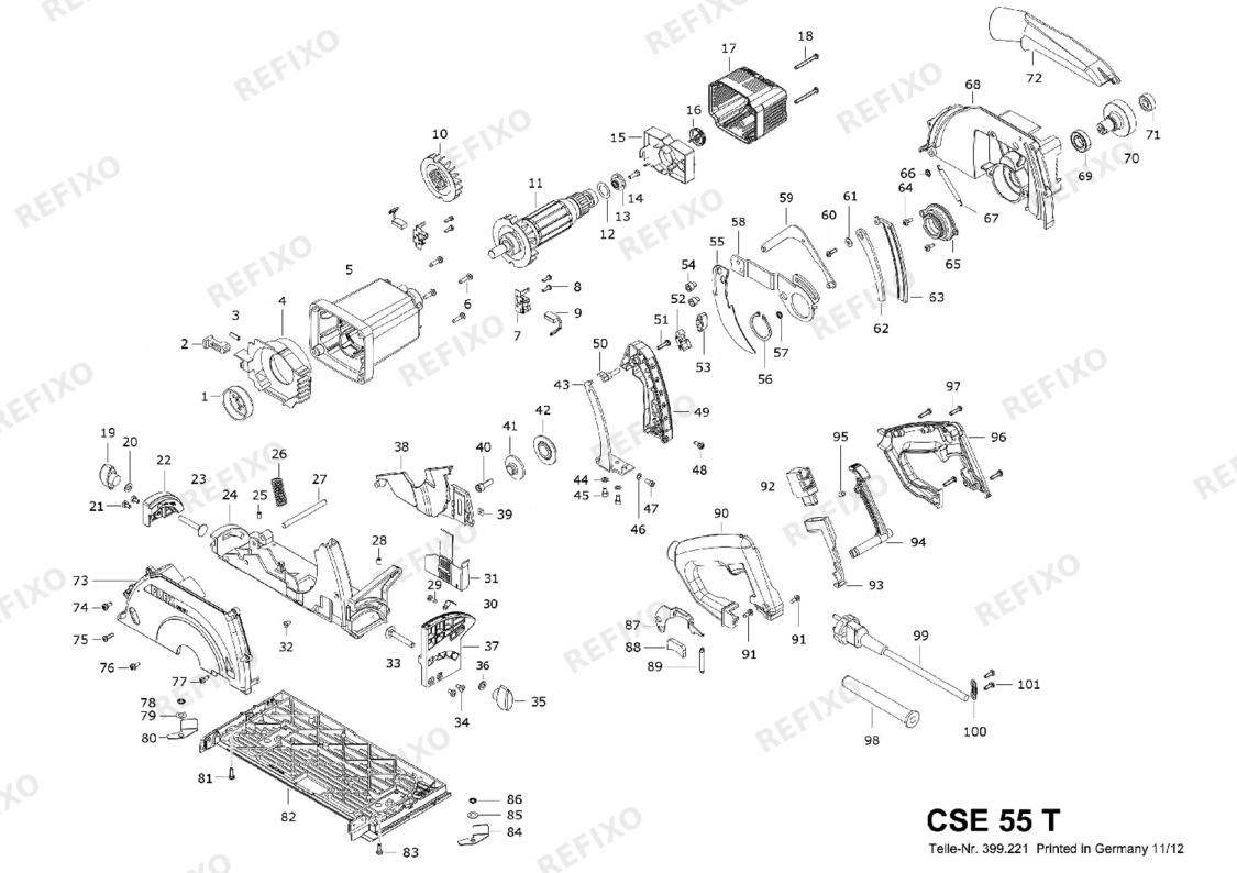 Деталировка Flex CSE 55 T DIA Z4-S - Tauchsäge 386804 — схема запчастей в разборе