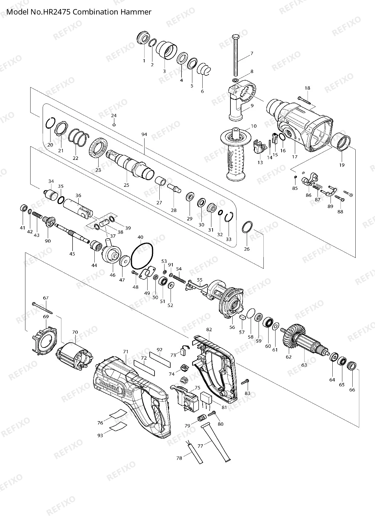 Деталировка MAKITA HR2475 — схема запчастей в разборе