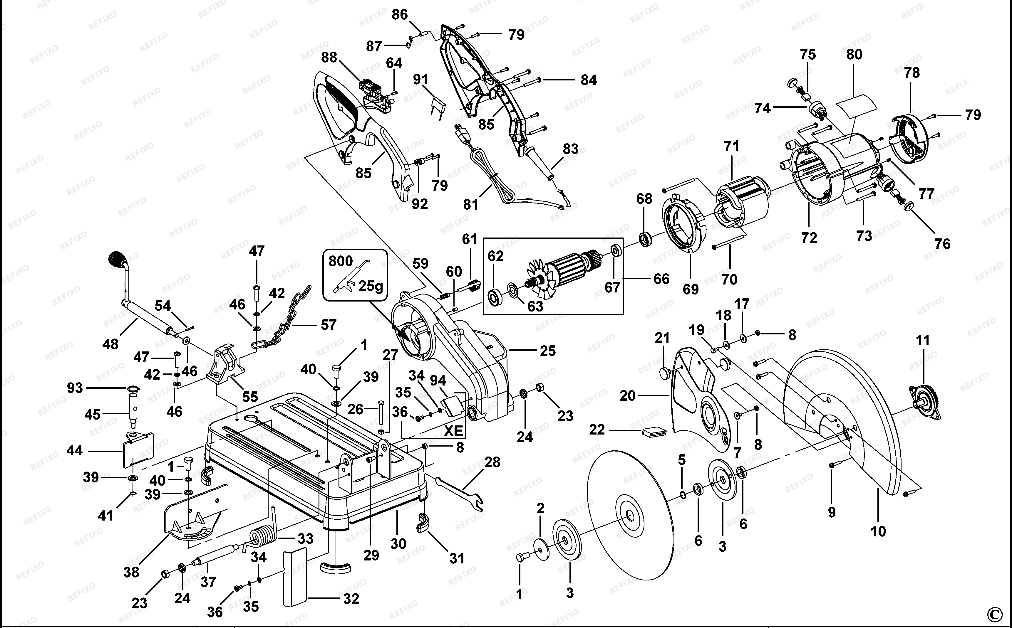 Black&Decker ОТРЕЗНАЯ ПИЛА PCM355 — схема запчастей