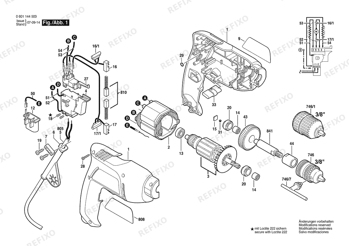 Деталировка Bosch Дрель GBM 450 RE | 240 V | 020 - MY (0 601 144 568) — схема запчастей в разборе