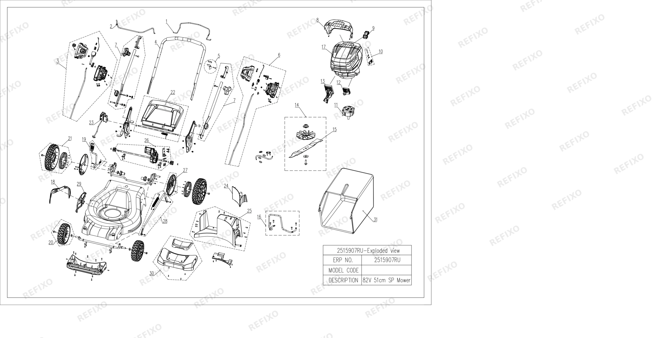 Деталировка Greenworks 2515907-Exploded view — схема запчастей в разборе