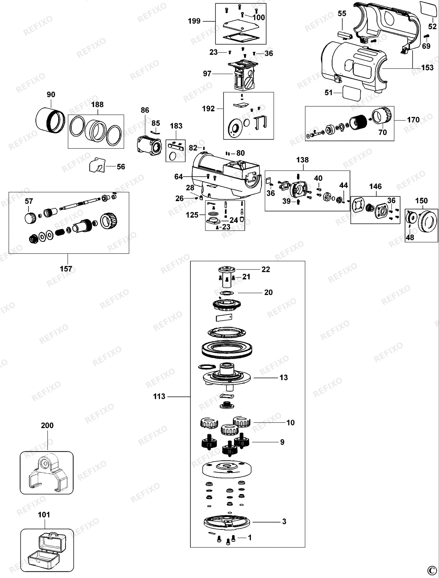 Деталировка DeWalt DW096PK-XJ TYPE 1 HALBAUTOMATIK-NIVELLIERER DW096PK-XJ DW096PK — схема запчастей в разборе