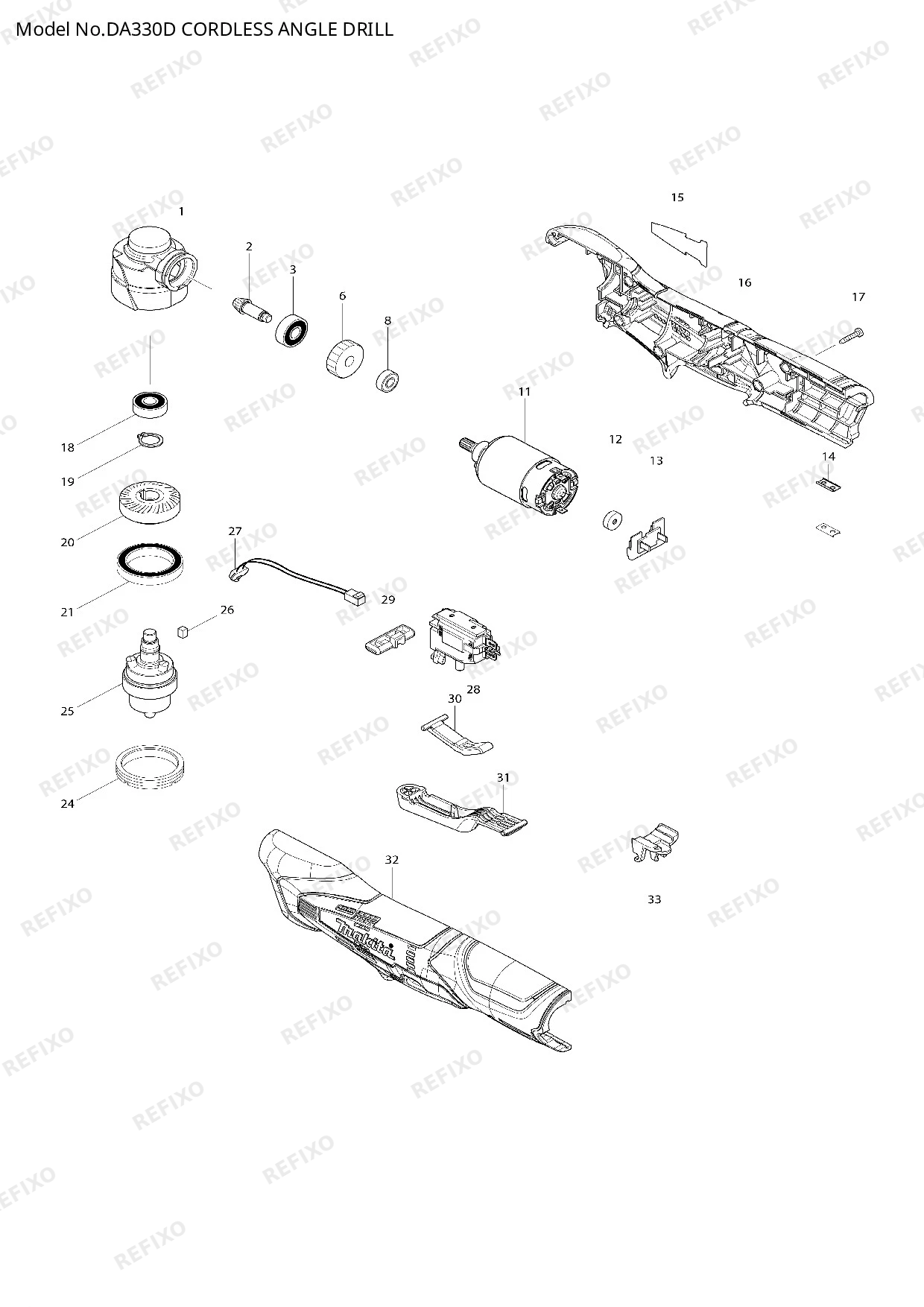 Деталировка MAKITA DA330D — схема запчастей в разборе