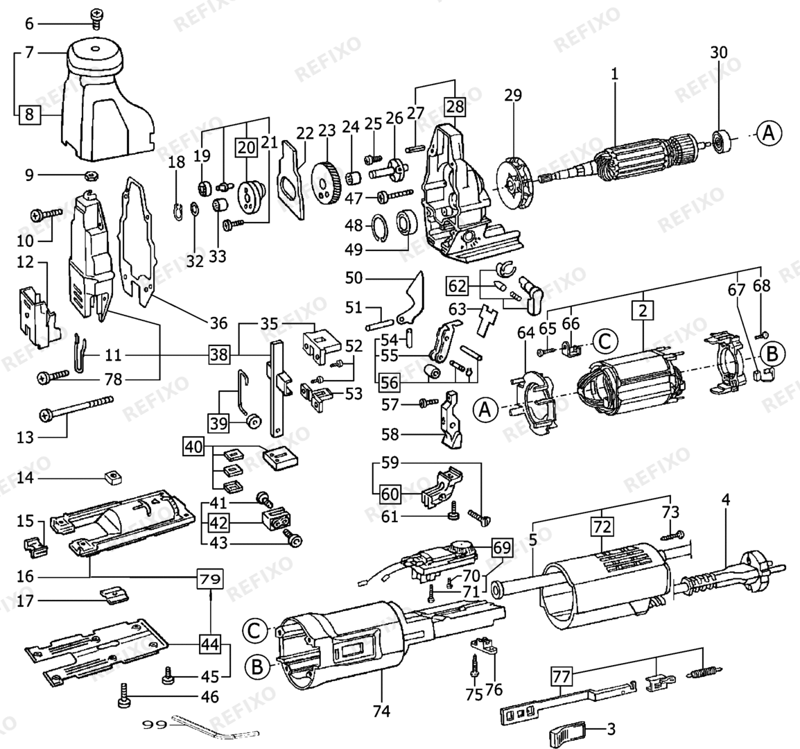 Деталировка Festool PS 2 - Pendelstichsäge 487929 — схема запчастей в разборе