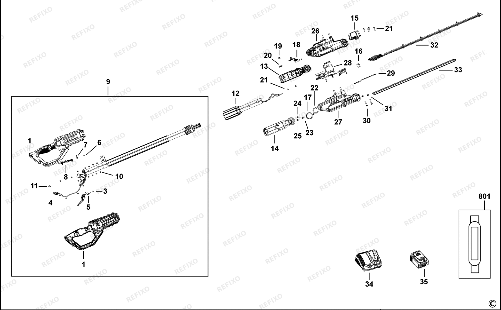 Деталировка DeWalt DCMPH566-QW TYPE 1 HECKENSCHERE DCMPH566-QW DCMPH566 — схема запчастей в разборе