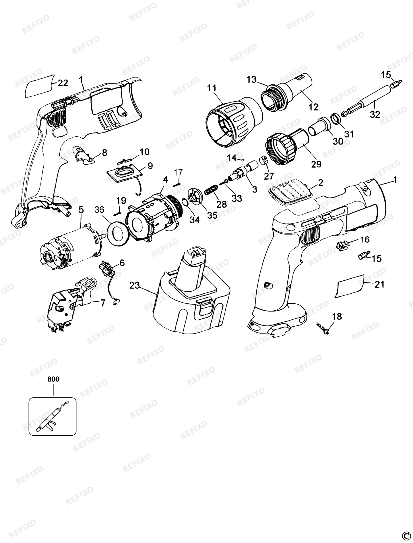 Деталировка DeWalt DW979-QW TYPE 1 аккумуляторный - дрель DW979-QW DW979 — схема запчастей в разборе