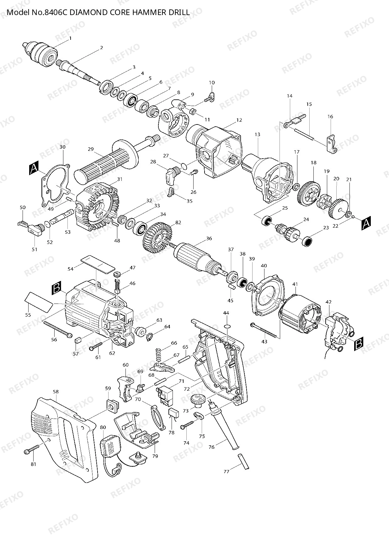 Деталировка MAKITA 8406C — схема запчастей в разборе