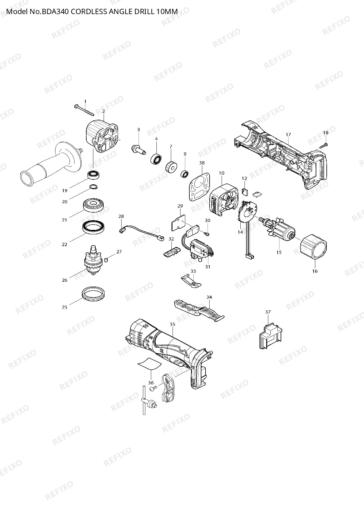 Деталировка MAKITA BDA340 — схема запчастей в разборе
