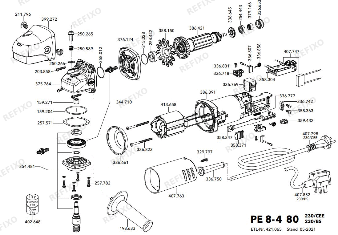 Деталировка Flex PE 8-4 80 230BS — схема запчастей в разборе