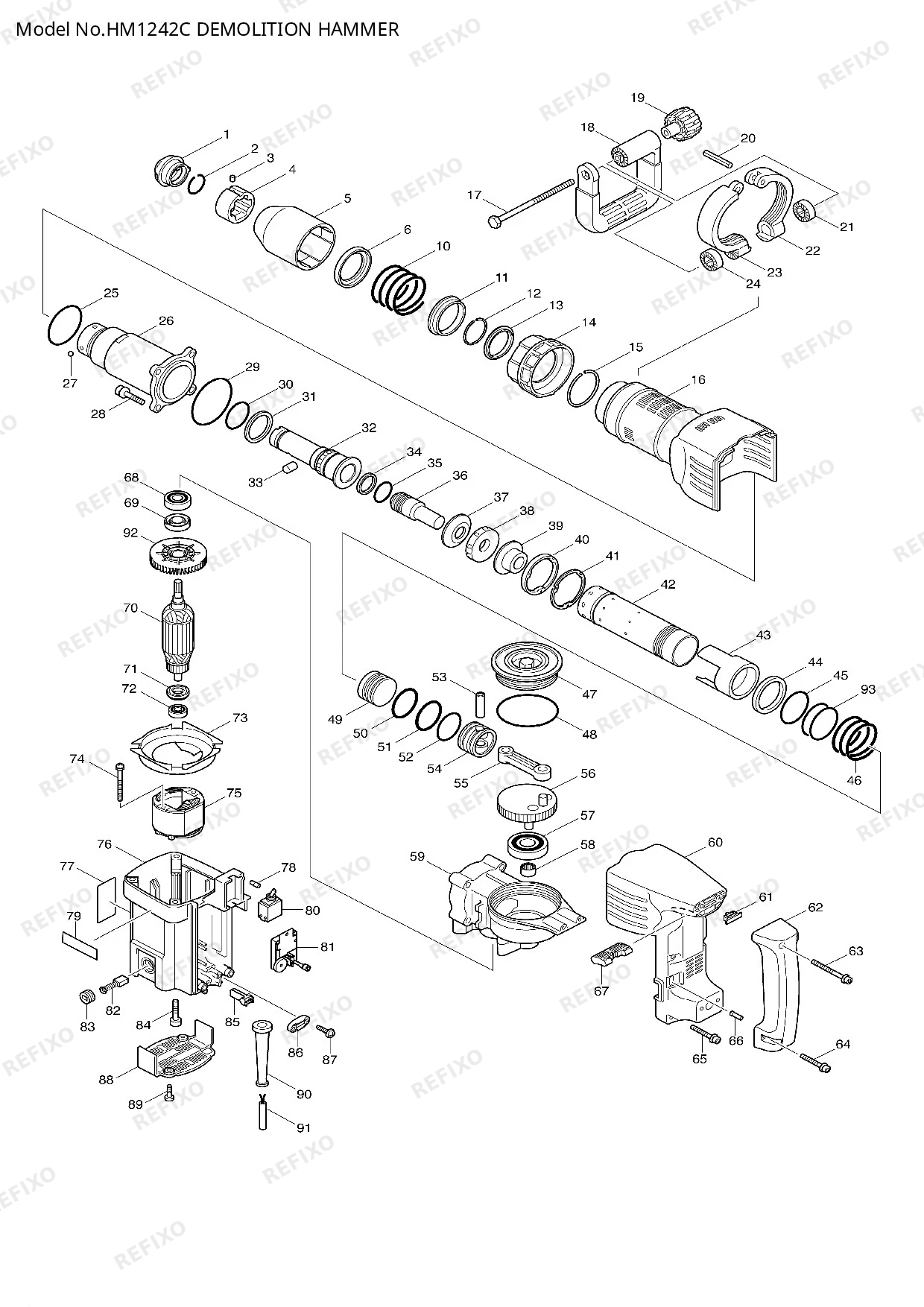 Деталировка MAKITA HM1242C — схема запчастей в разборе
