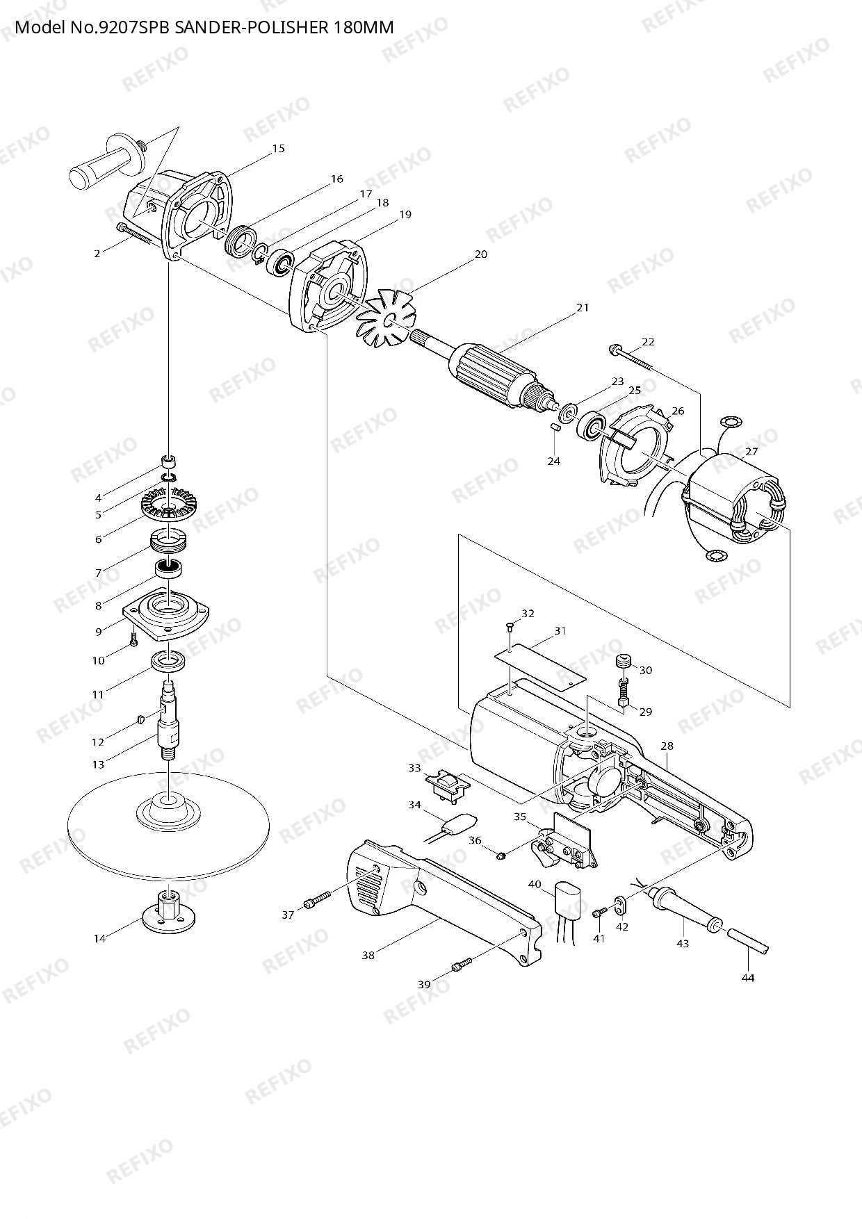 Деталировка MAKITA 9207SPB — схема запчастей в разборе