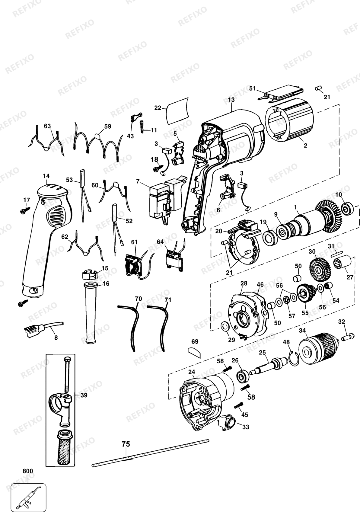 Деталировка DeWalt DW226-LX TYPE 1 BOHRER DW226-LX DW226 — схема запчастей в разборе