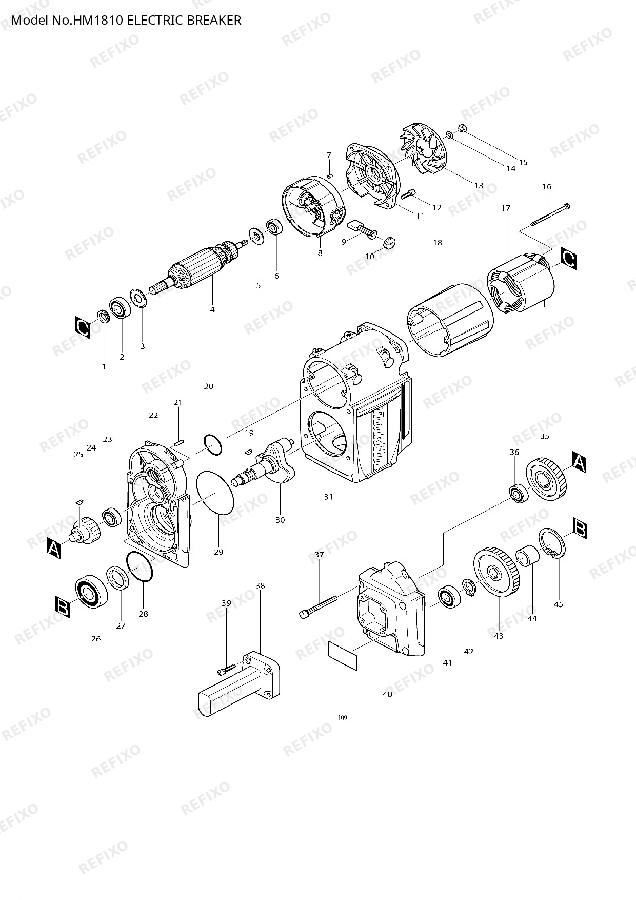 Деталировка MAKITA HM1810 — схема запчастей в разборе