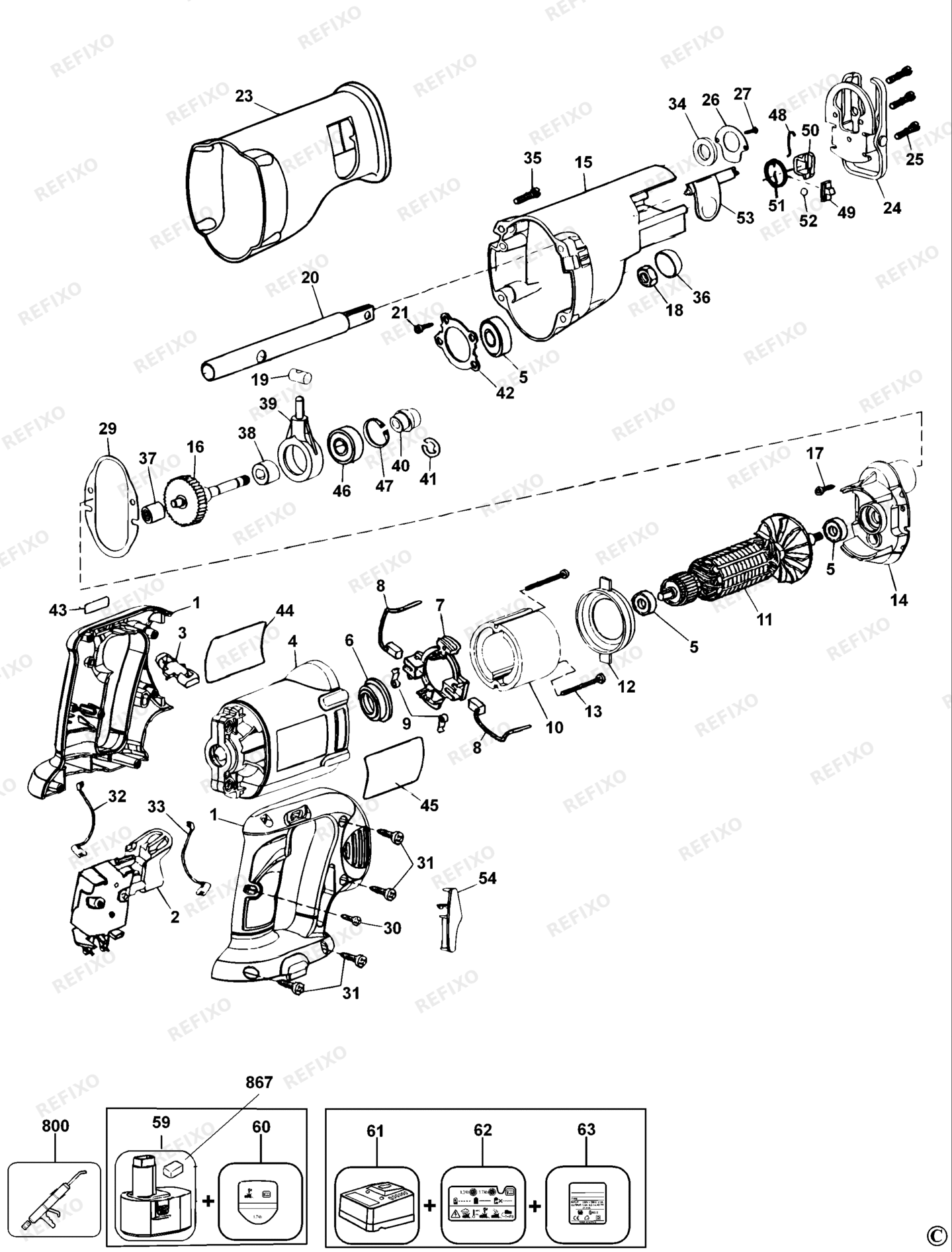 Деталировка DeWalt DC380-QW TYPE 1 CUTSAW DC380-QW DC380 — схема запчастей в разборе