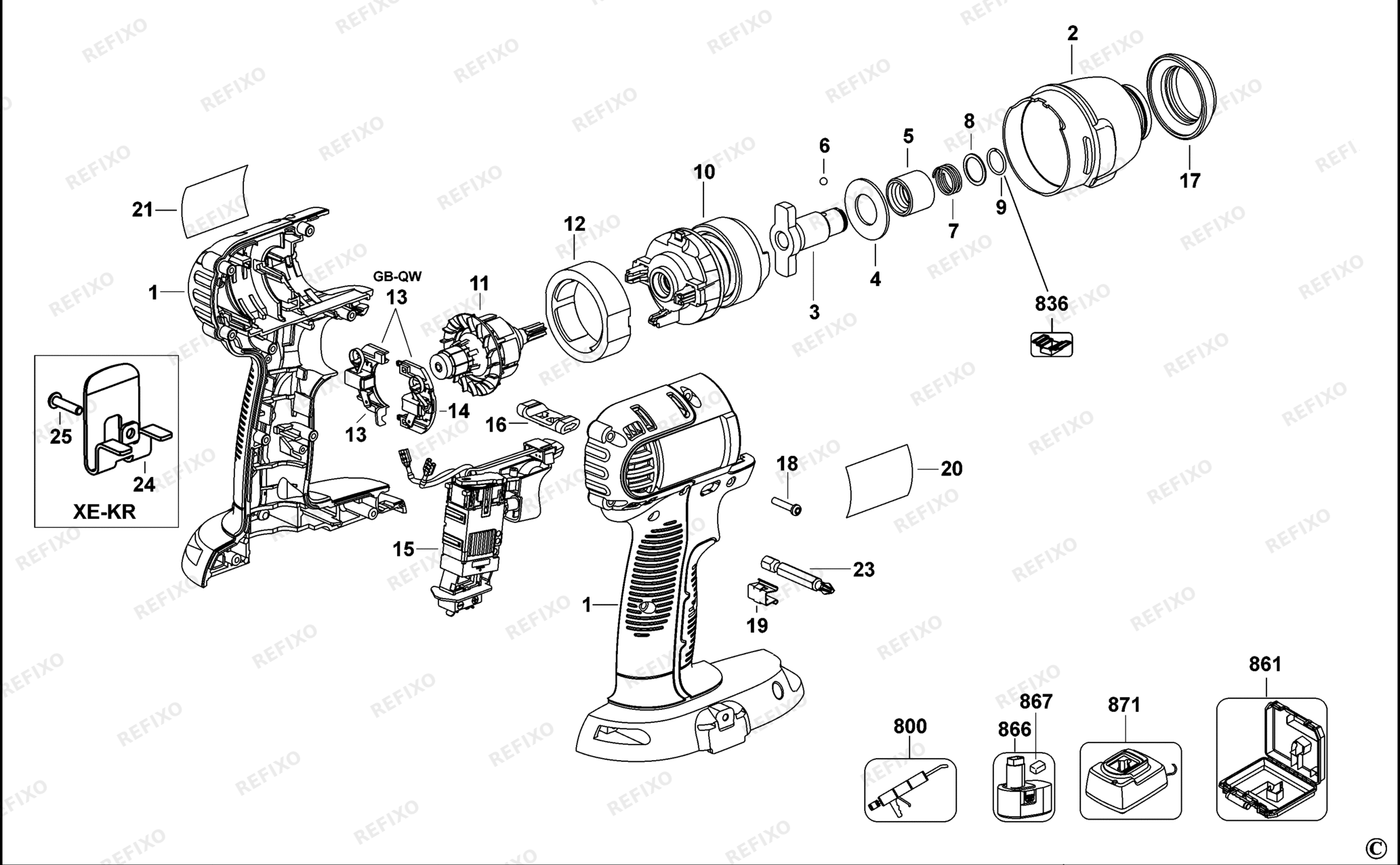 Деталировка DeWalt DC845-QW TYPE 1 SCHLAGSCHRAUBER DC845-QW DC845 — схема запчастей в разборе