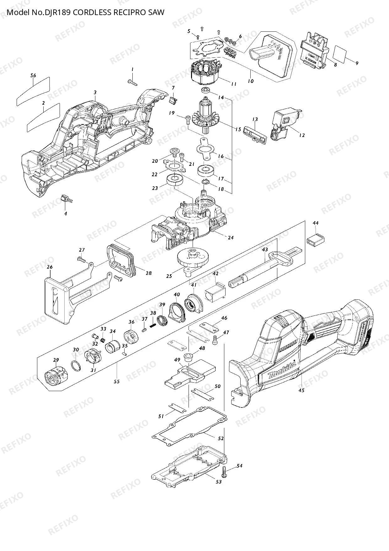 Деталировка MAKITA DJR189 — схема запчастей в разборе