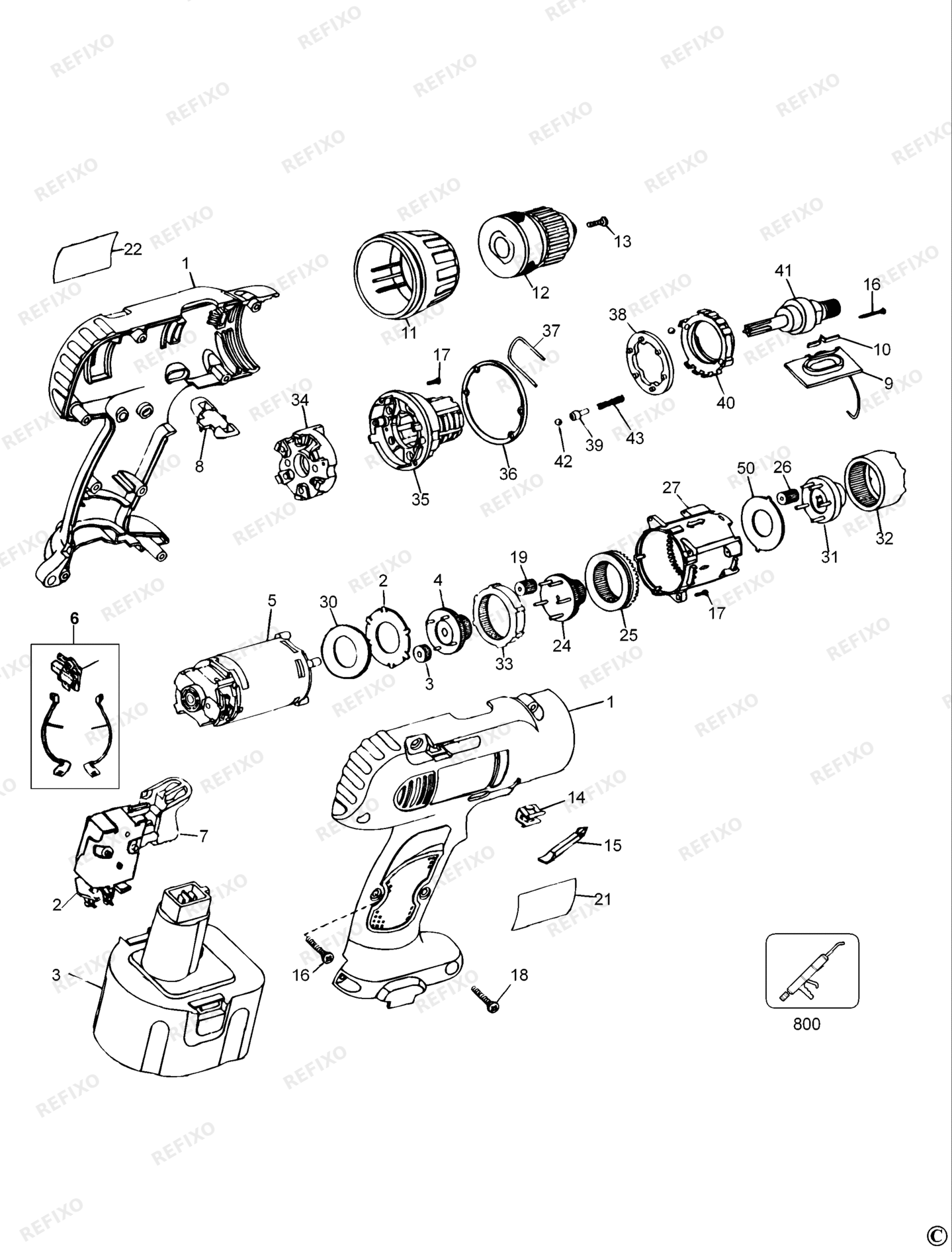 Деталировка DeWalt DW995-QS TYPE 1 аккумуляторный - дрель DW995-QS DW995 — схема запчастей в разборе
