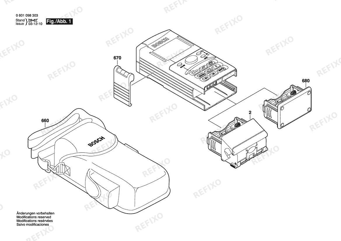 Деталировка Bosch Entfernungsmesser DLE 150 CONNECT | 001 - EU (0 601 098 503) — схема запчастей в разборе
