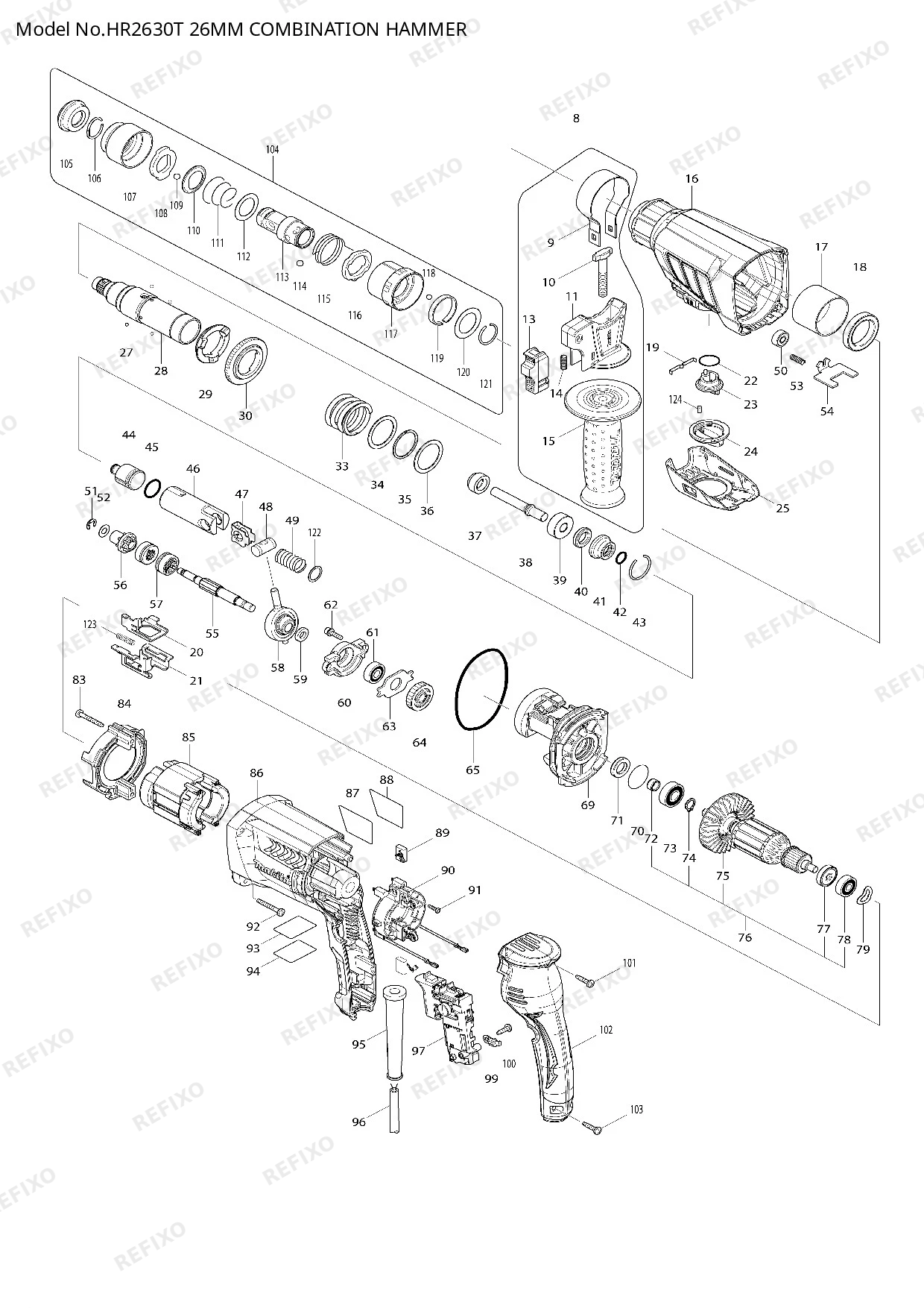 Деталировка MAKITA HR2630T — схема запчастей в разборе