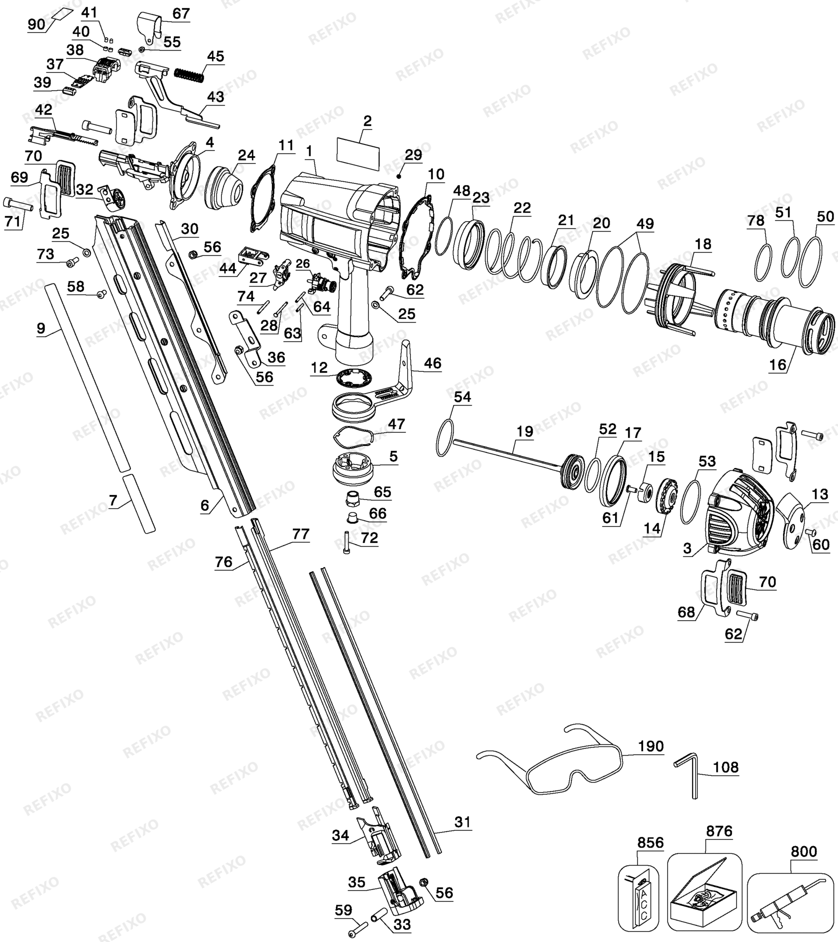 Деталировка DeWalt D51825-XJ TYPE 1 90 mm Streifenmagazin - Nagler D51825-XJ D51825 — схема запчастей в разборе