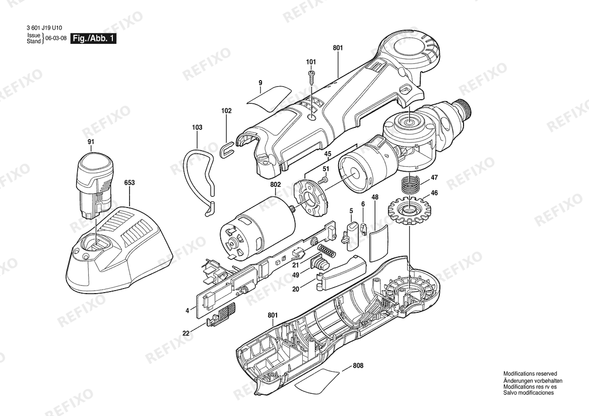 Деталировка Bosch Winkelschrauber PS10 | 10.8 V | 061 - US (3 601 J19 U10) — схема запчастей в разборе