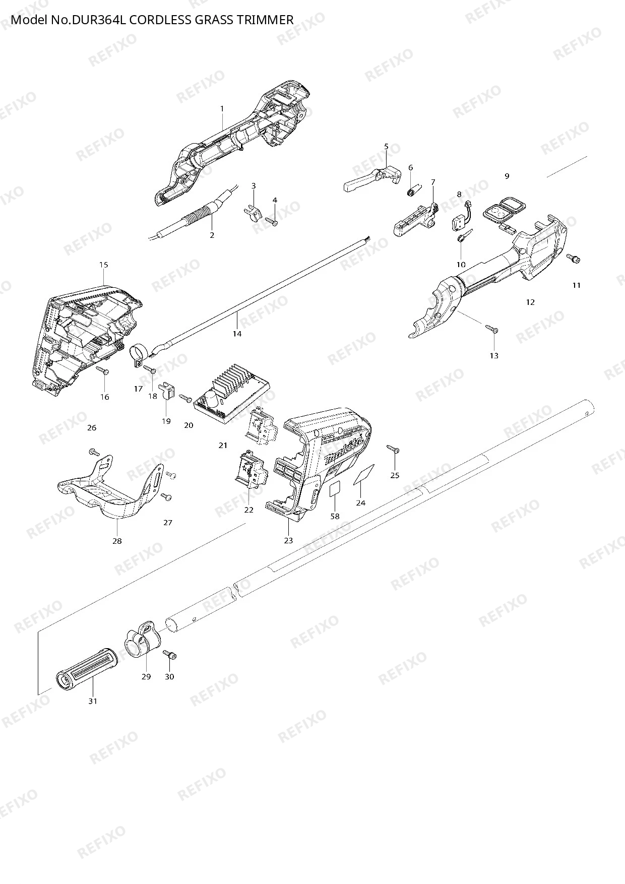 Деталировка MAKITA DUR364L — схема запчастей в разборе