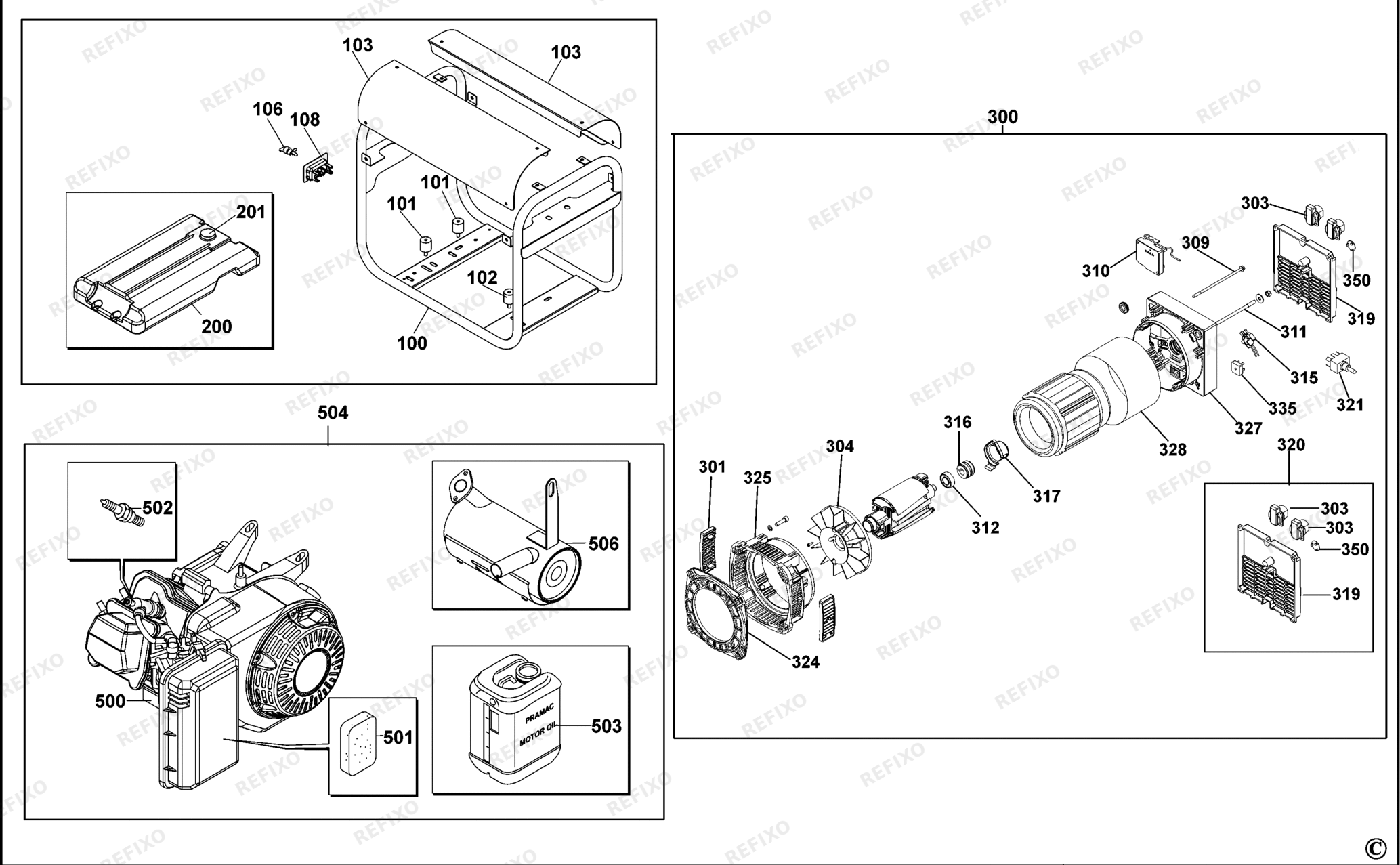 Деталировка DeWalt PE242SHI017-XJ TYPE 1 BENZIN-GENERATOR PE242SHI017-XJ PE242SHI017 — схема запчастей в разборе