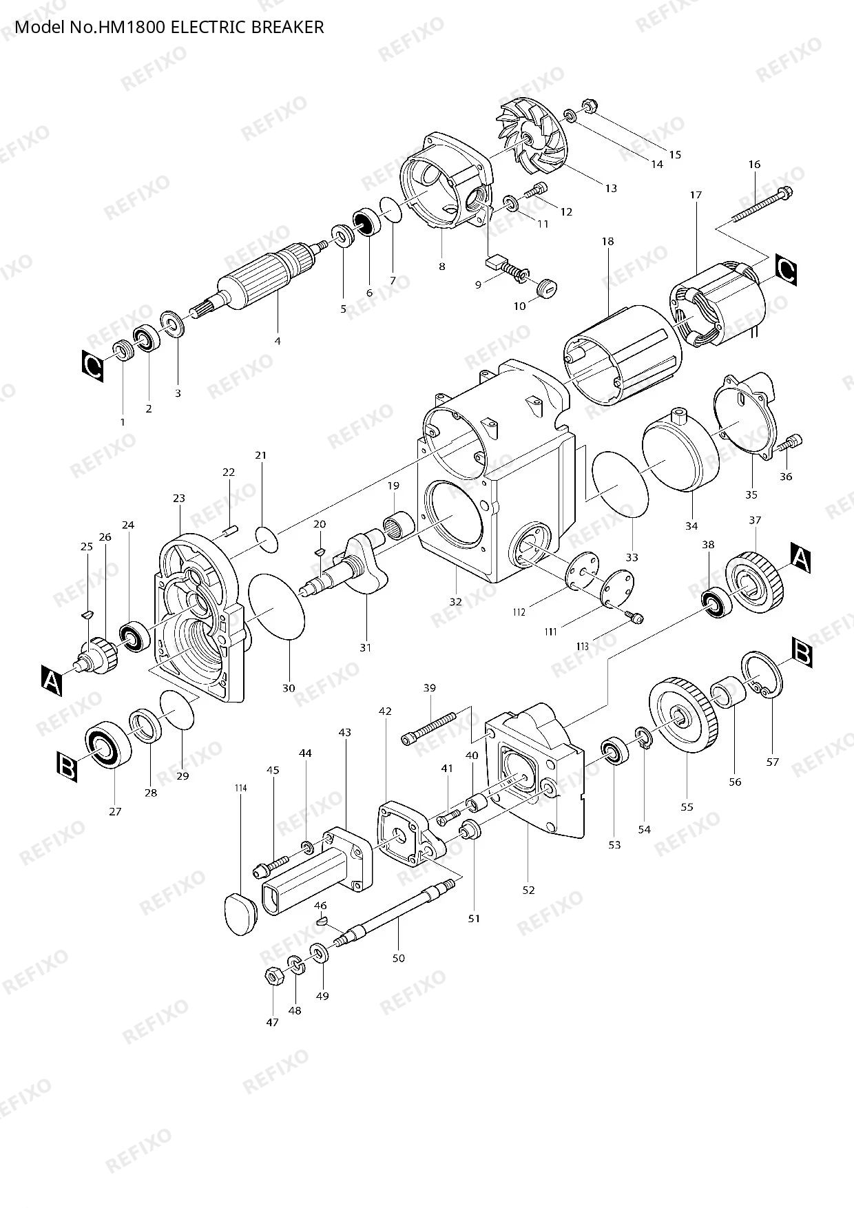 Деталировка MAKITA HM1800 — схема запчастей в разборе