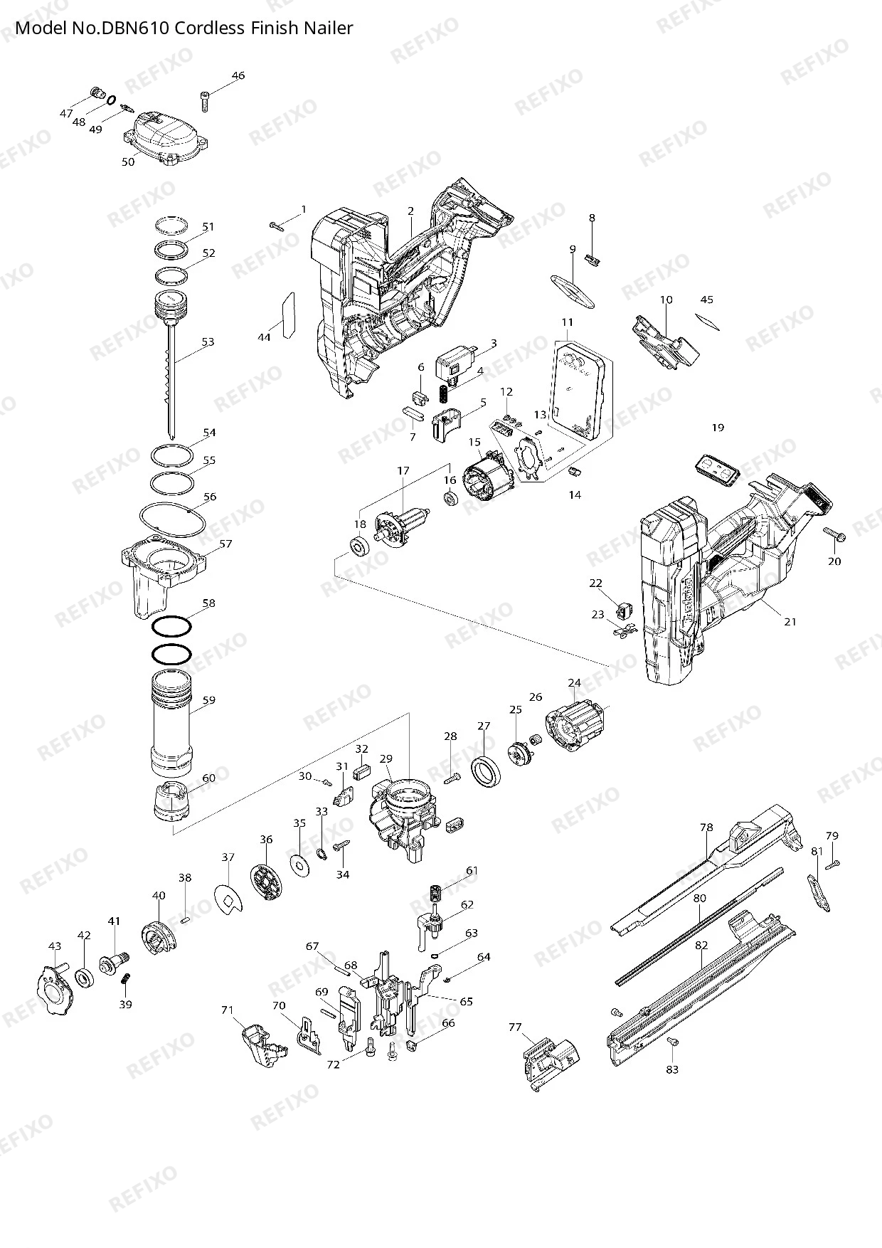 Деталировка MAKITA DBN610 — схема запчастей в разборе