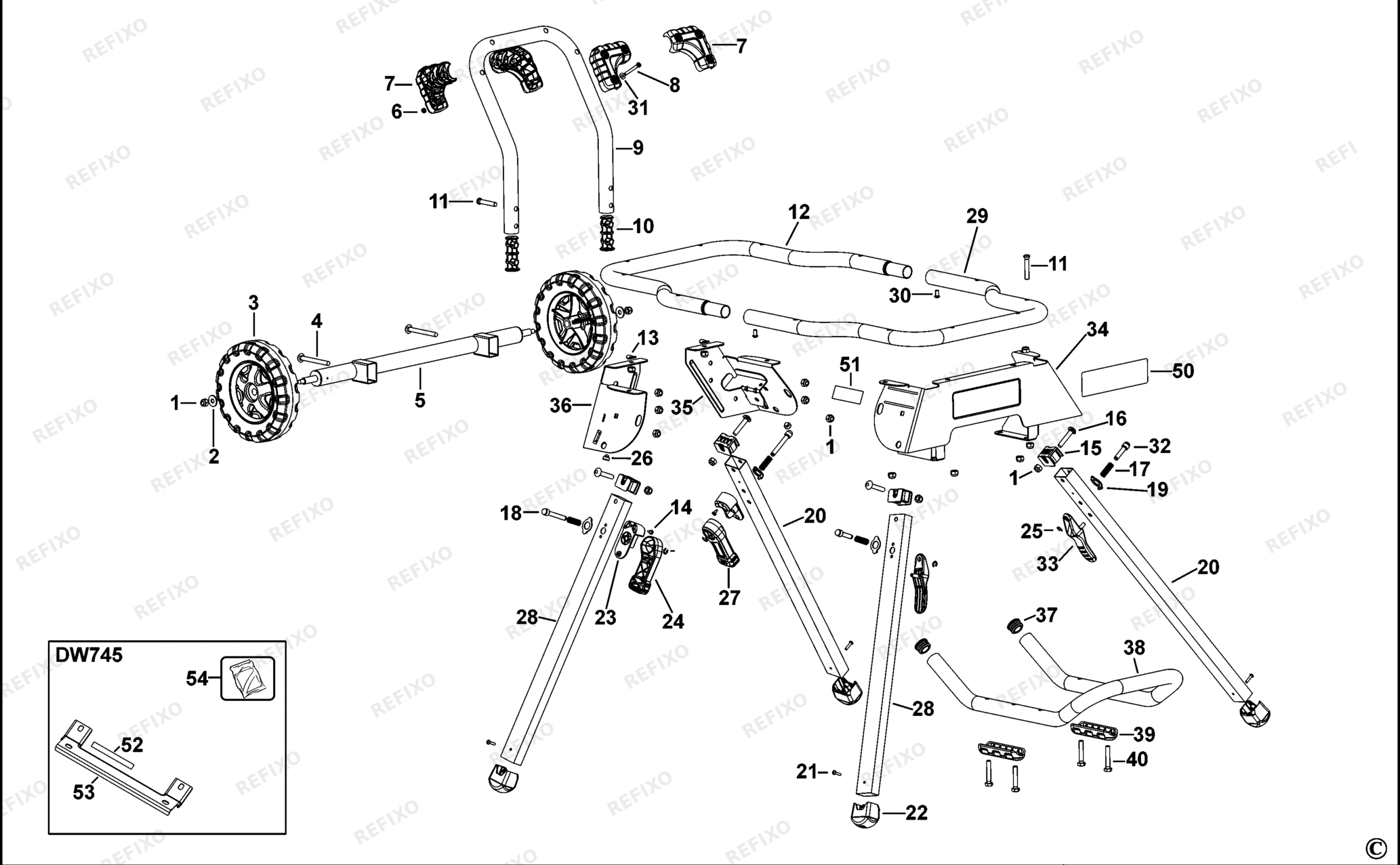 Деталировка DeWalt DWE74911-XJ TYPE 1 BEINSTÄNDER DWE74911-XJ DWE74911 — схема запчастей в разборе