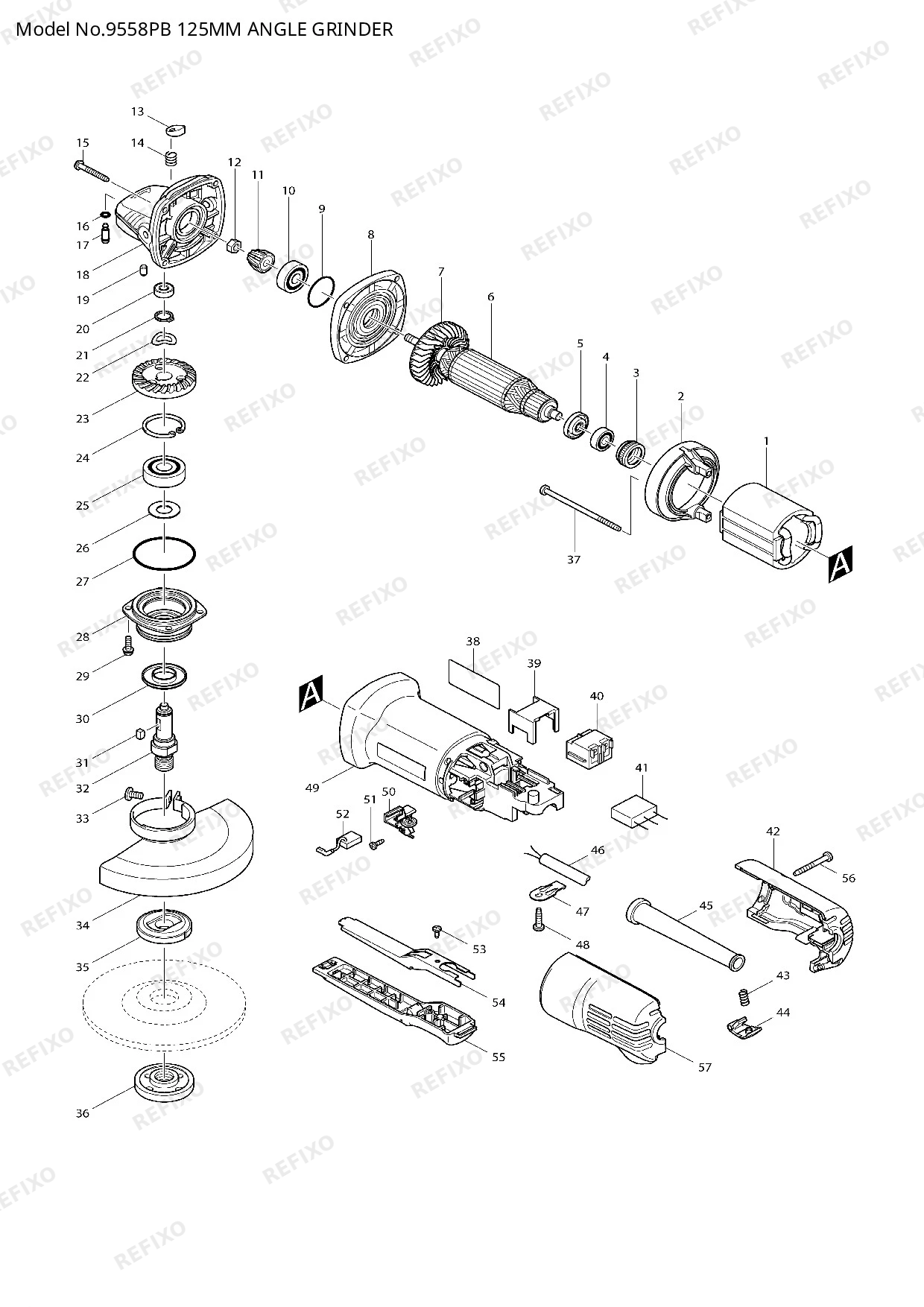 Деталировка MAKITA 9558PB — схема запчастей в разборе
