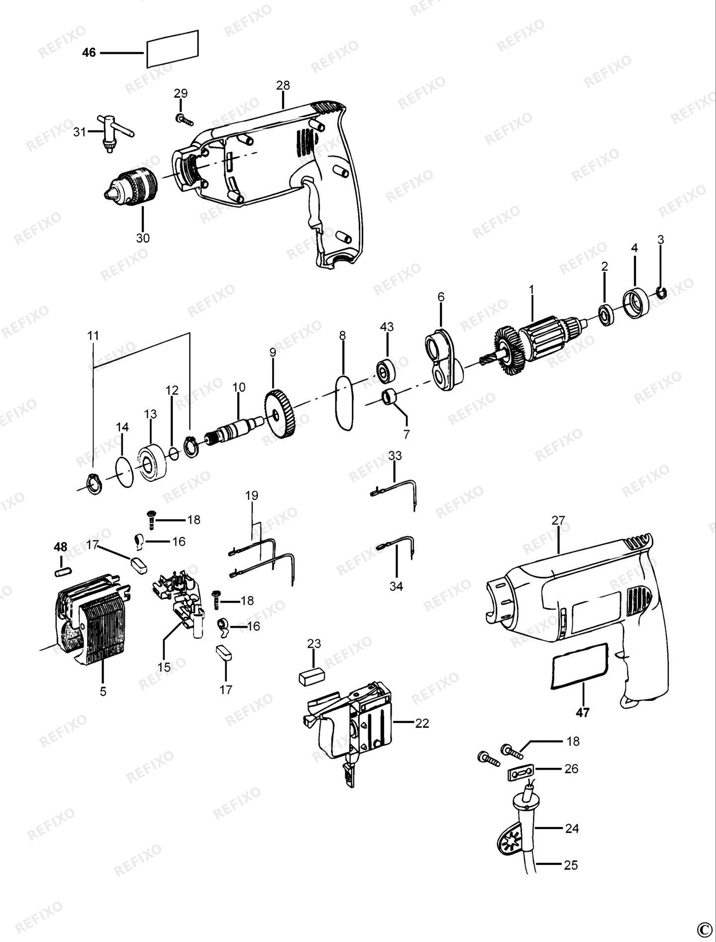 Деталировка DeWalt DW171-XJ TYPE 1 BOHRER DW171-XJ DW171 — схема запчастей в разборе