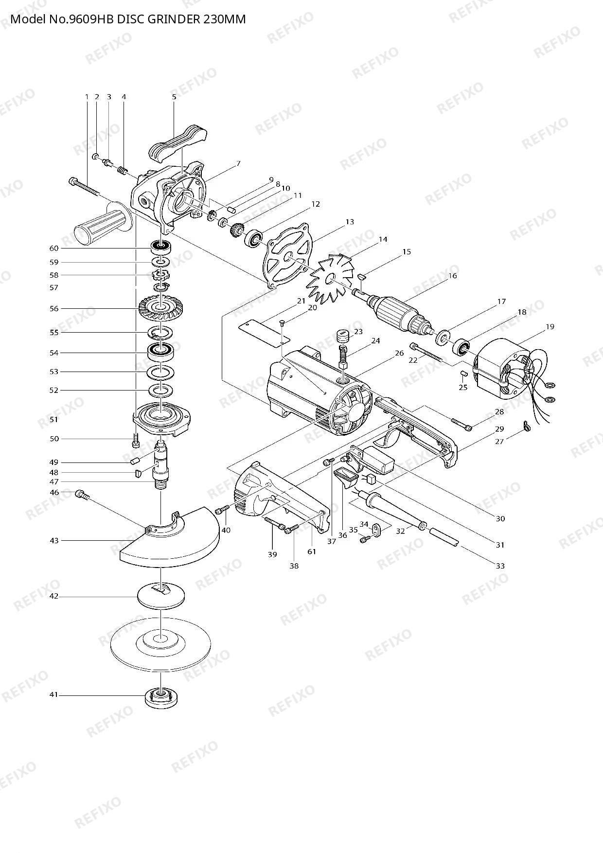 Деталировка MAKITA 9609HB — схема запчастей в разборе