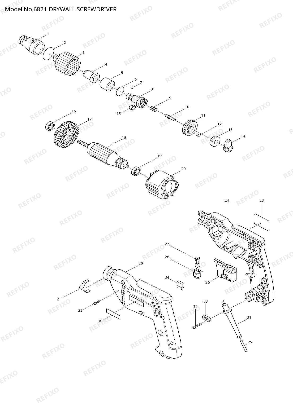 Деталировка MAKITA 6821 — схема запчастей в разборе