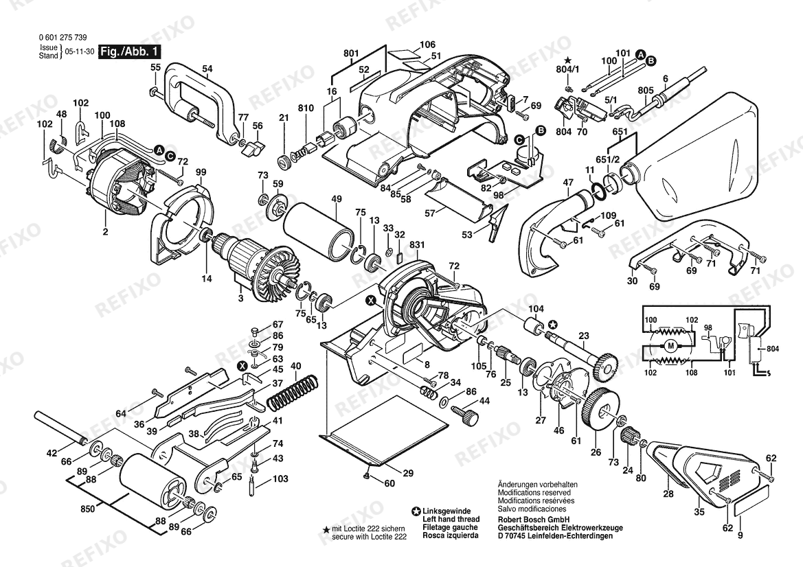 Деталировка Bosch Ленточная шлифмашина 1275 DVS | 115 V | 061 - US (0 601 275 739) — схема запчастей в разборе