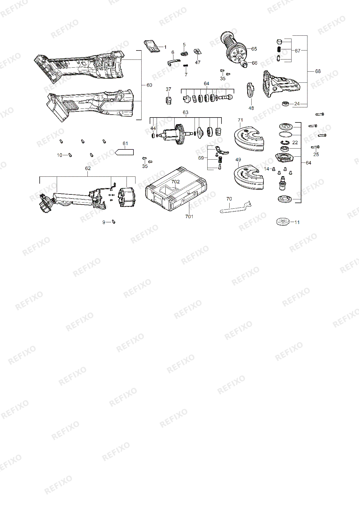 Деталировка MILWAUKEE M18FSAGF125XB 0X 4933478438 4000483454 — схема запчастей в разборе