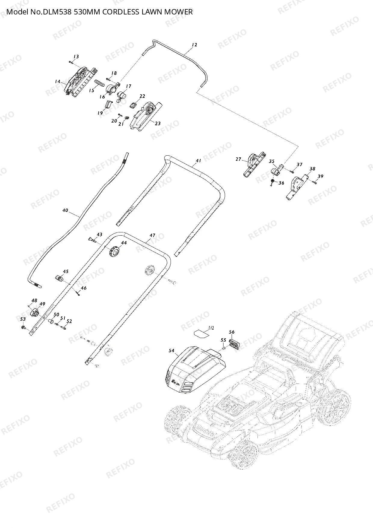 Деталировка MAKITA DLM538 — схема запчастей в разборе